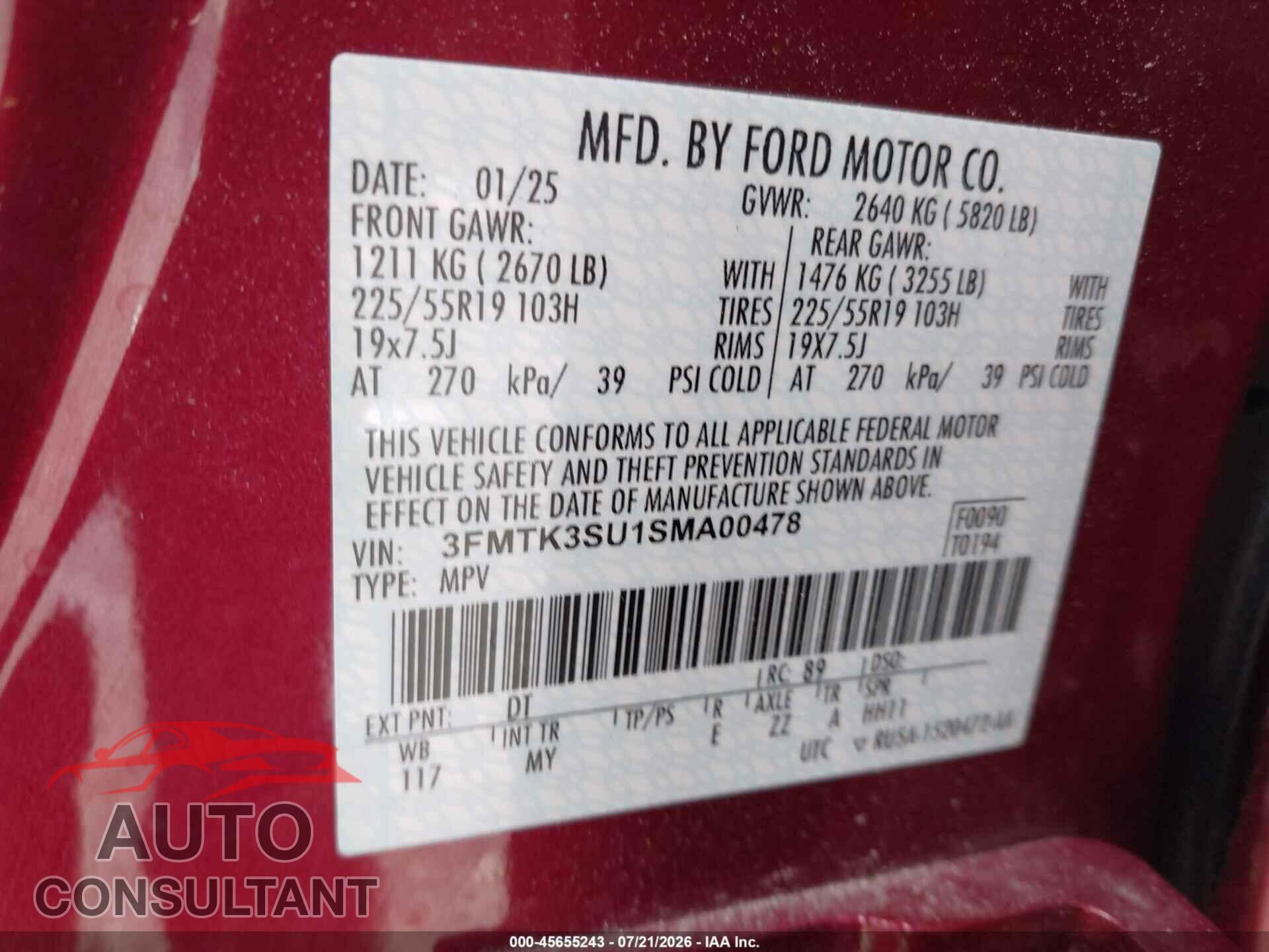 FORD MUSTANG MACH-E 2025 - 3FMTK3SU1SMA00478
