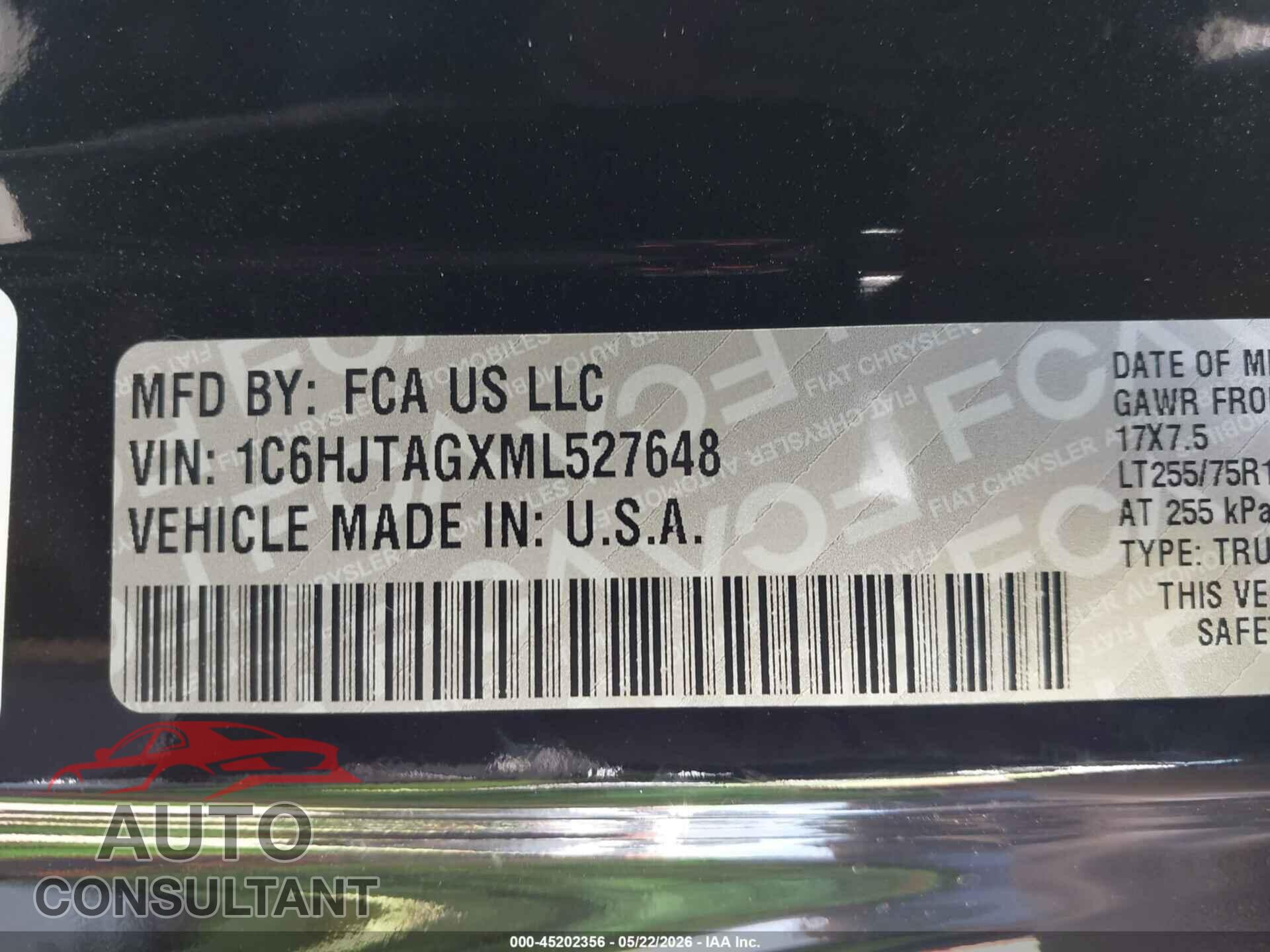 JEEP GLADIATOR 2021 - 1C6HJTAGXML527648