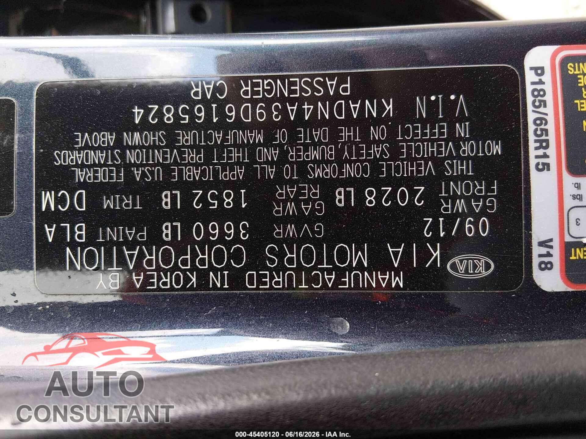 KIA RIO 2013 - KNADN4A39D6165824
