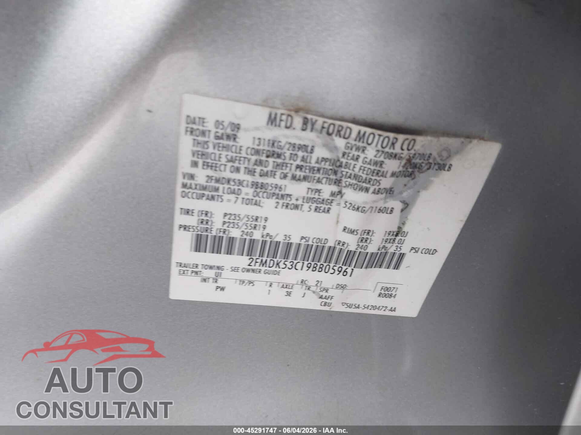 FORD FLEX 2009 - 2FMDK53C19BB05961