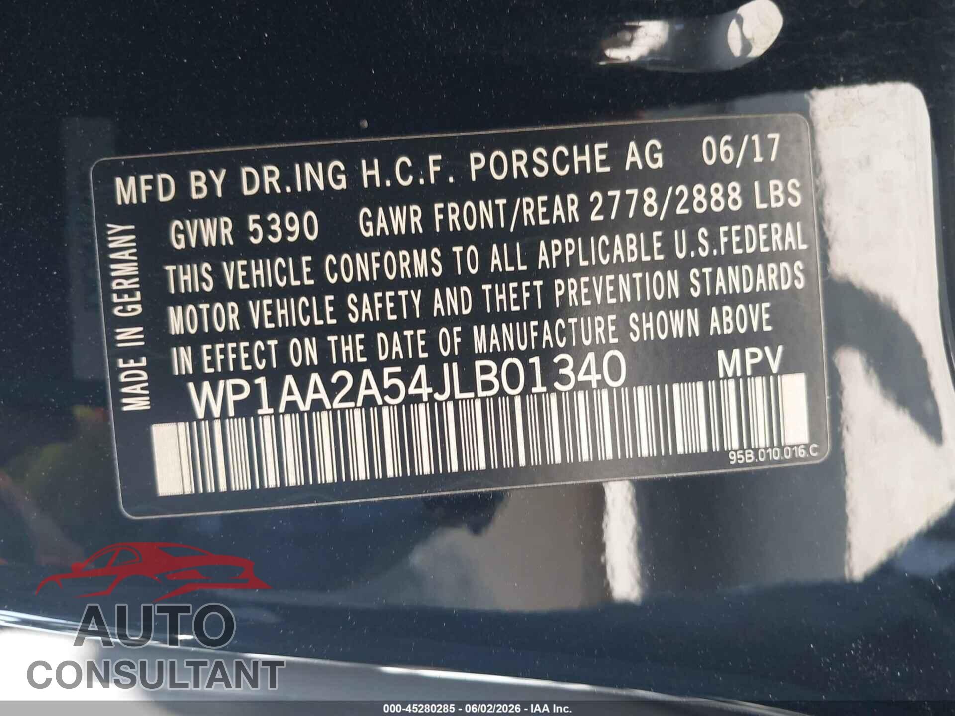 PORSCHE MACAN 2018 - WP1AA2A54JLB01340