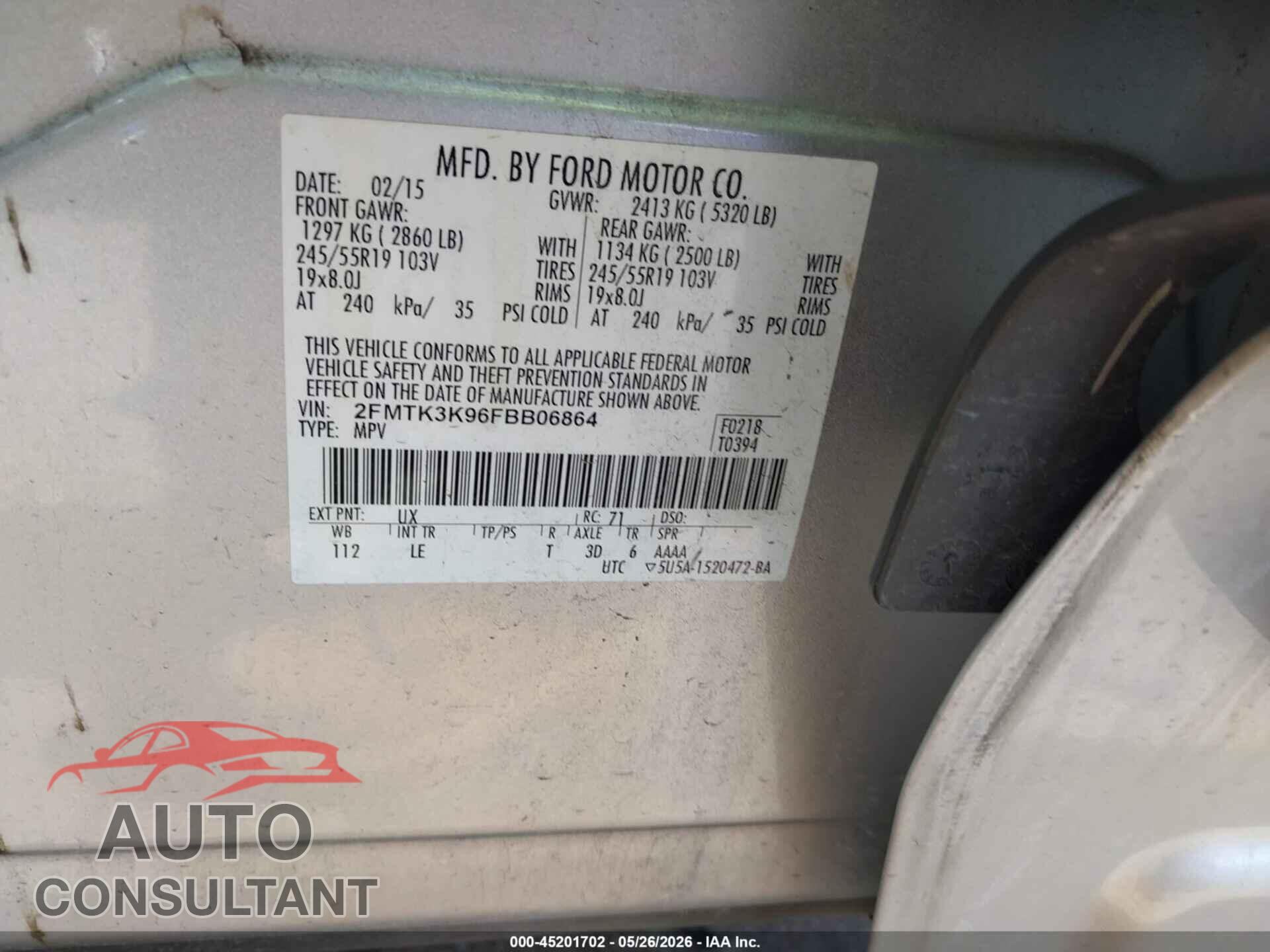 FORD EDGE 2015 - 2FMTK3K96FBB06864