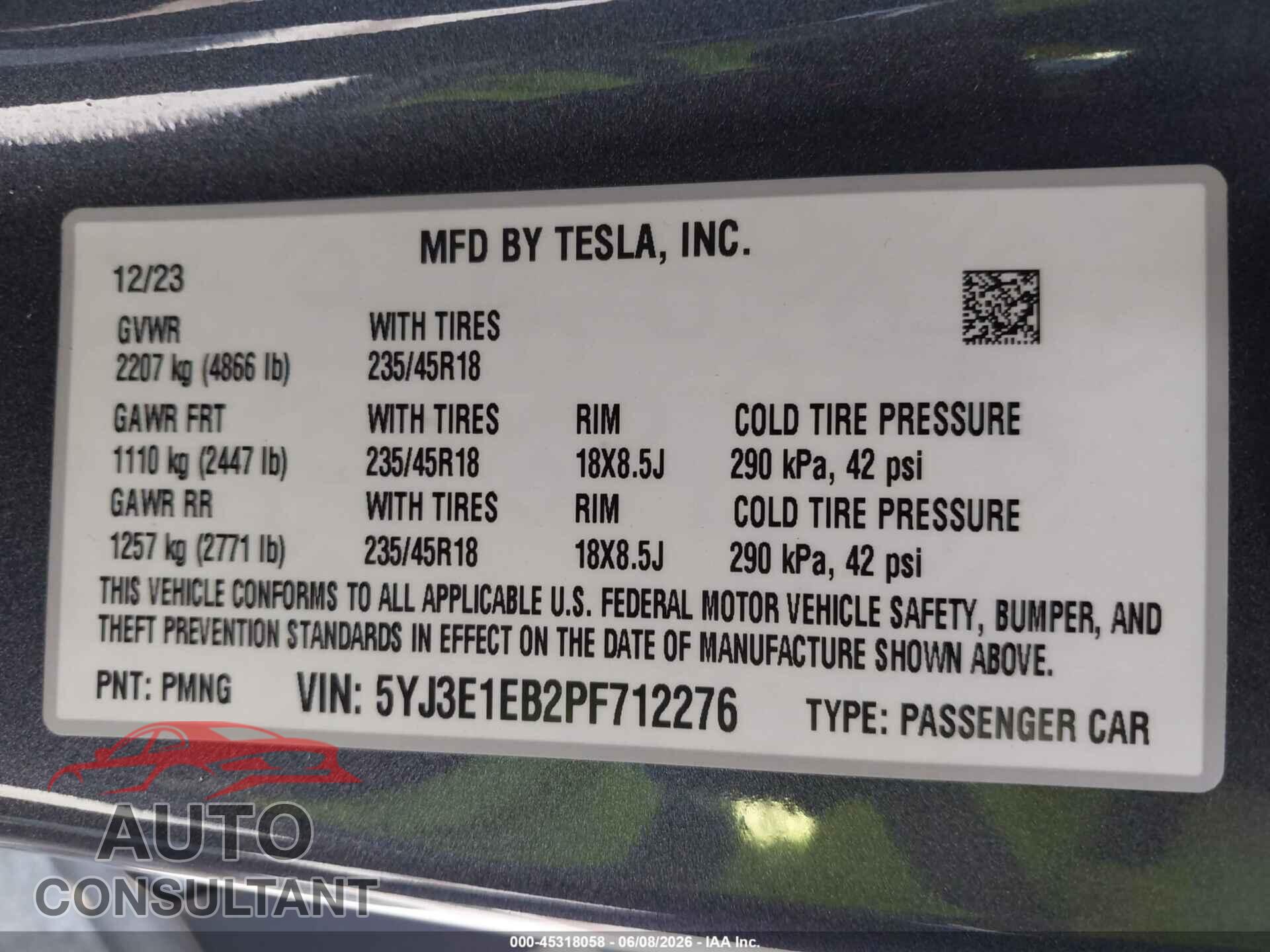 TESLA MODEL 3 2023 - 5YJ3E1EB2PF712276