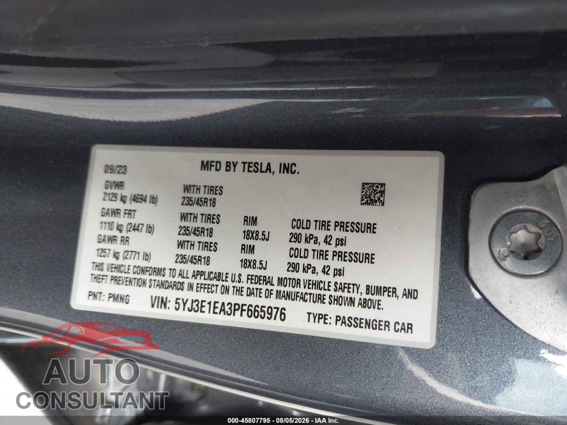 TESLA MODEL 3 2023 - 5YJ3E1EA3PF665976