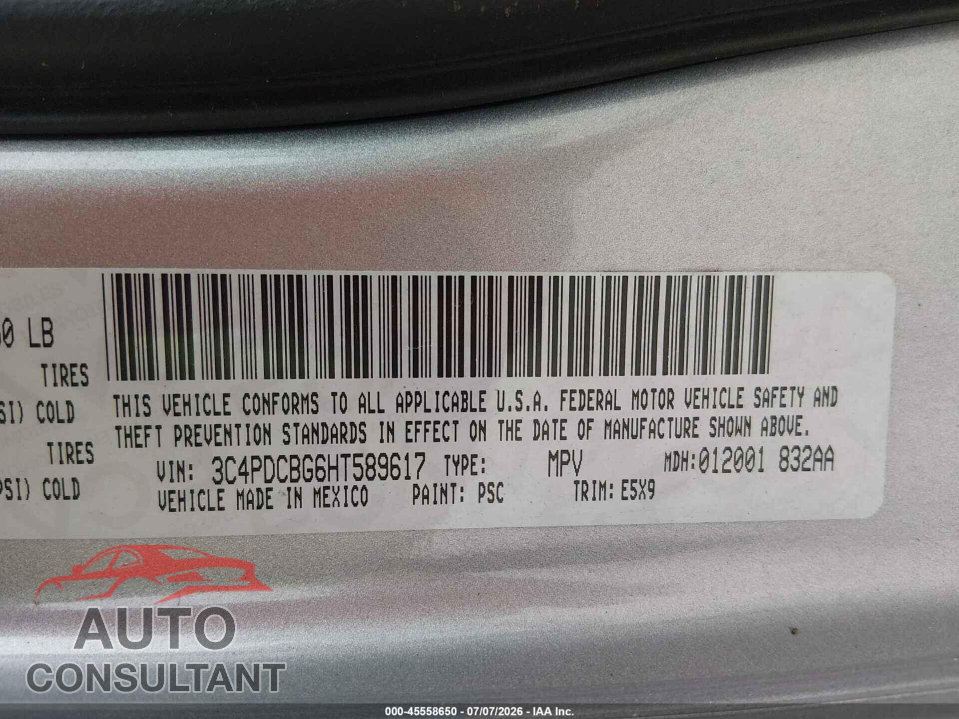 DODGE JOURNEY 2017 - 3C4PDCBG6HT589617