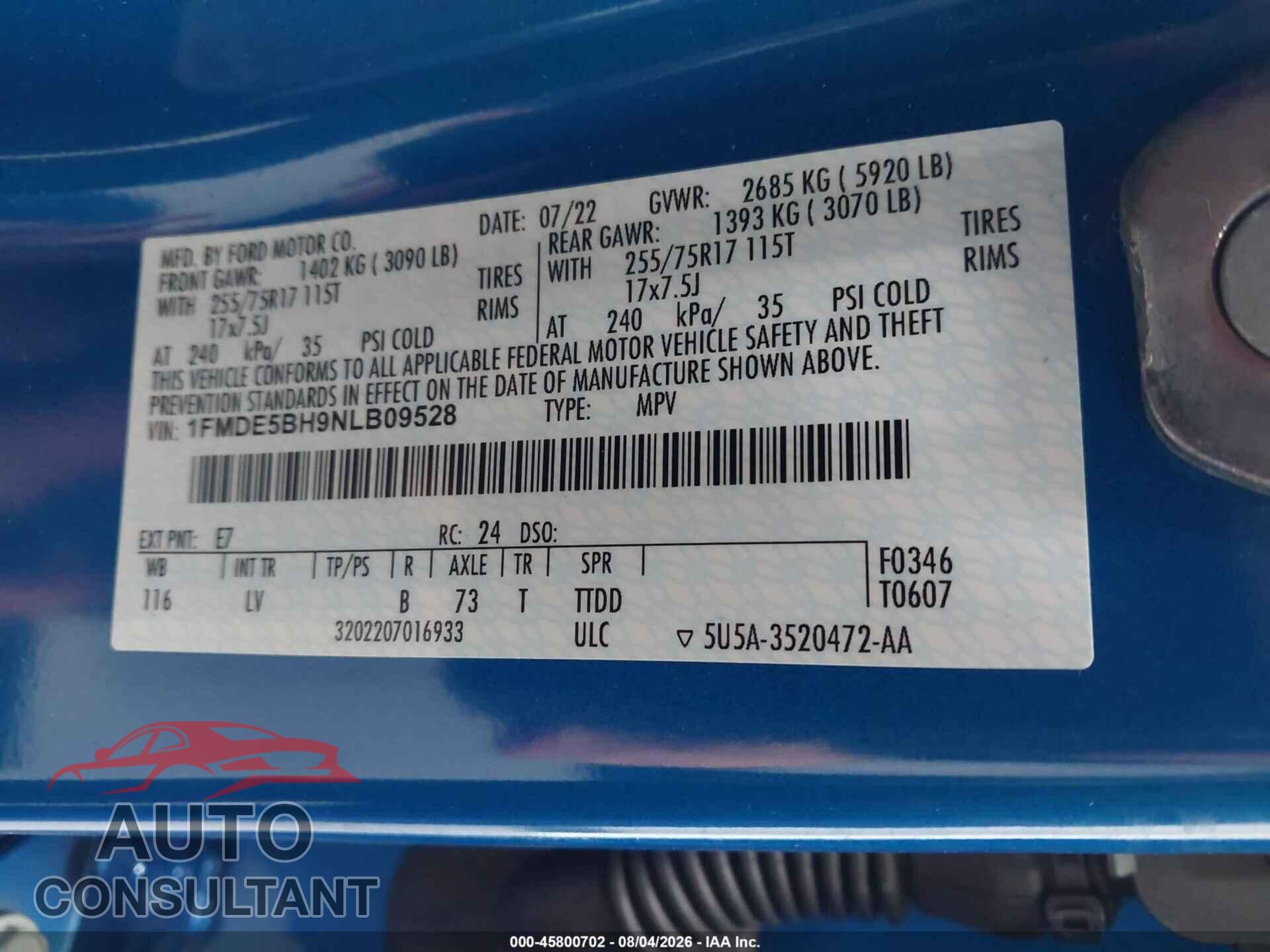 FORD BRONCO 2022 - 1FMDE5BH9NLB09528