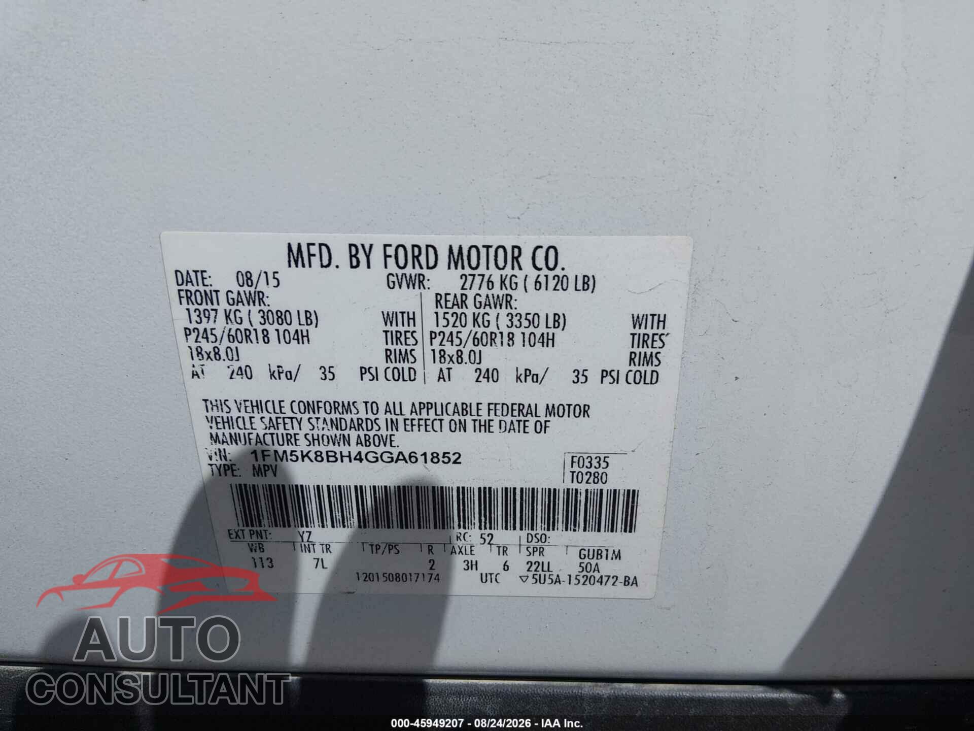 FORD EXPLORER 2016 - 1FM5K8BH4GGA61852