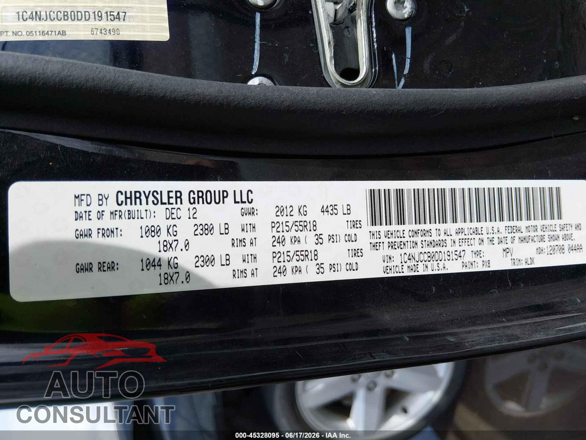 JEEP COMPASS 2013 - 1C4NJCCB0DD191547