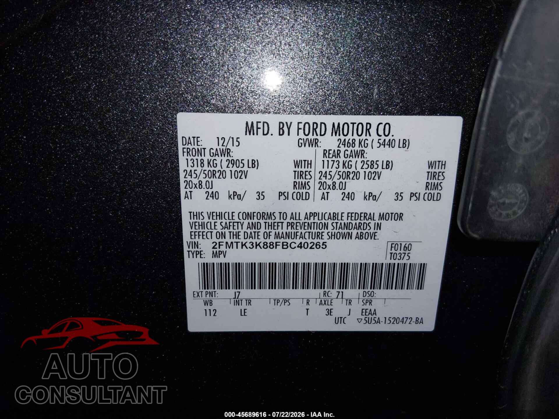 FORD EDGE 2015 - 2FMTK3K88FBC40265