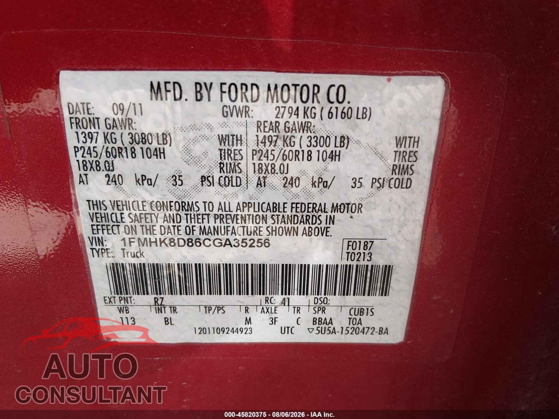 FORD EXPLORER 2012 - 1FMHK8D86CGA35256