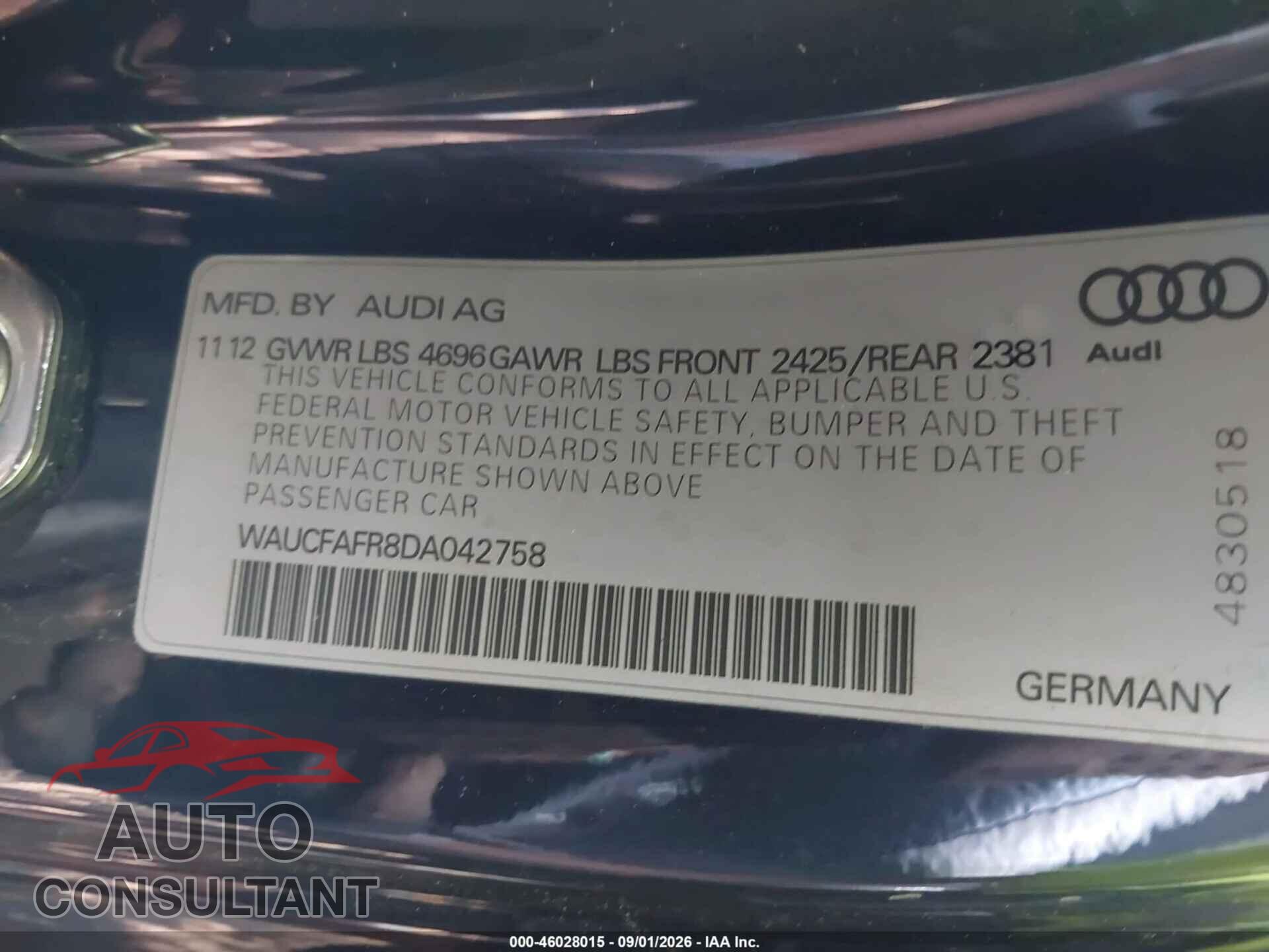 AUDI A5 2013 - WAUCFAFR8DA042758