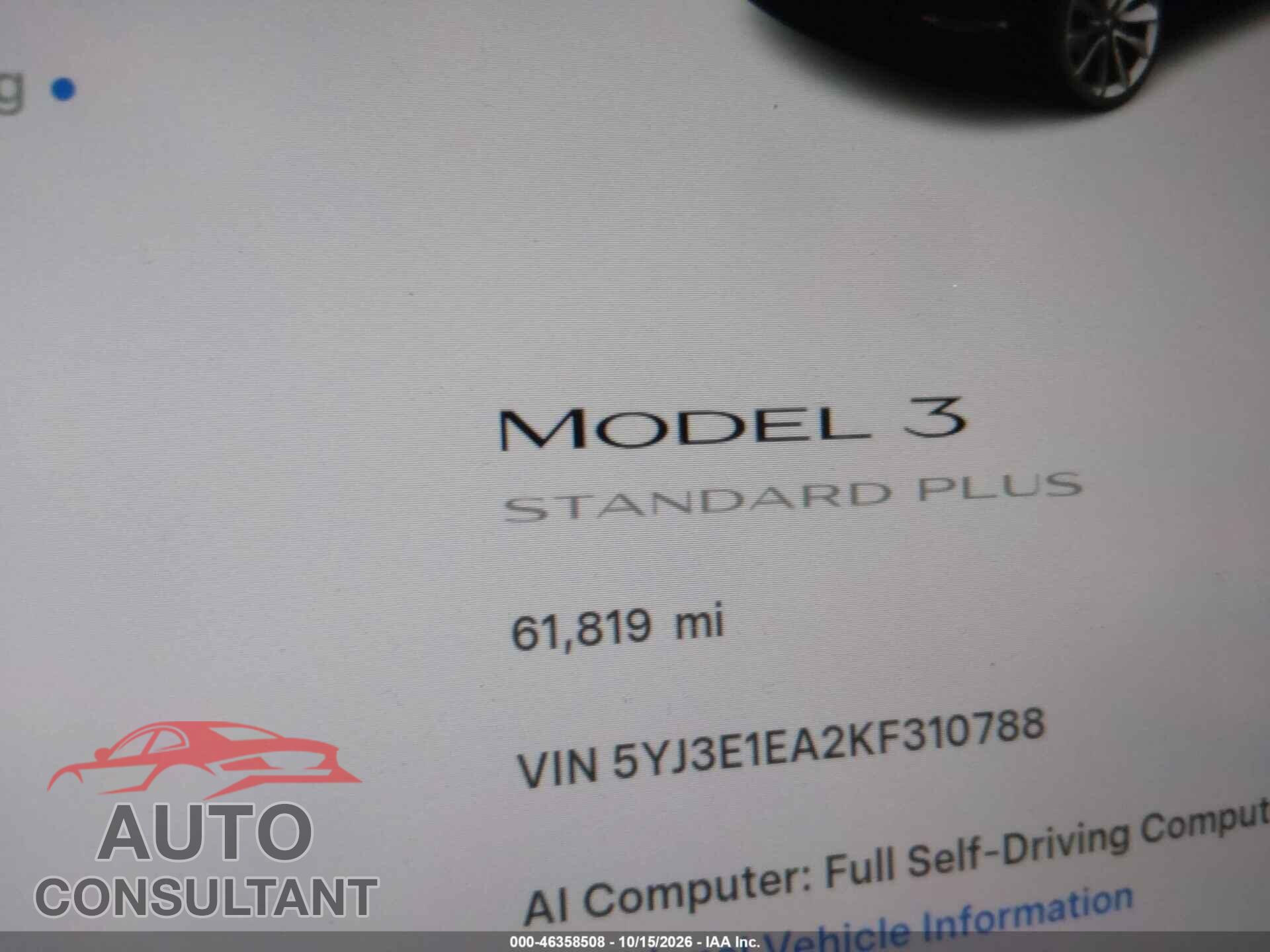TESLA MODEL 3 2019 - 5YJ3E1EA2KF310788
