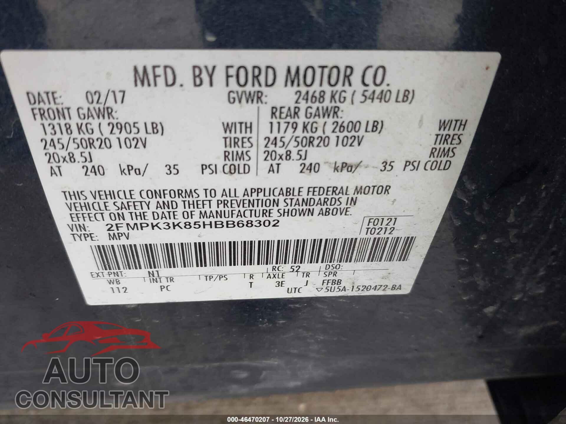 FORD EDGE 2017 - 2FMPK3K85HBB68302