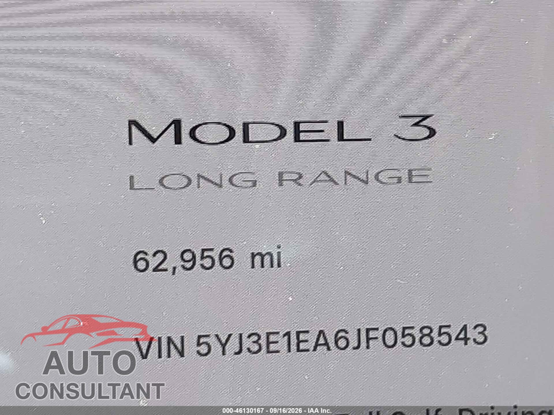 TESLA MODEL 3 2018 - 5YJ3E1EA6JF058543