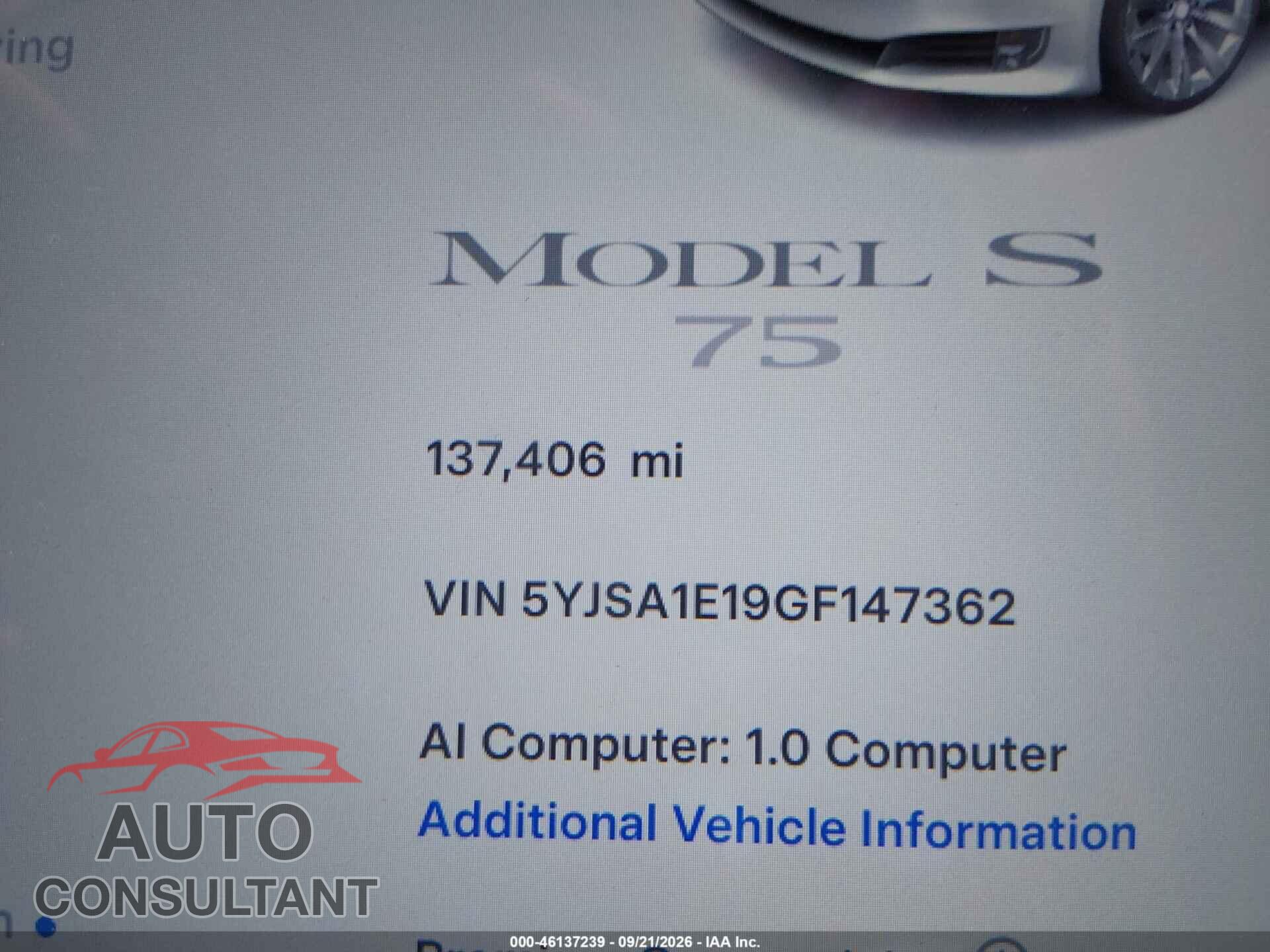 TESLA MODEL S 2016 - 5YJSA1E19GF147362