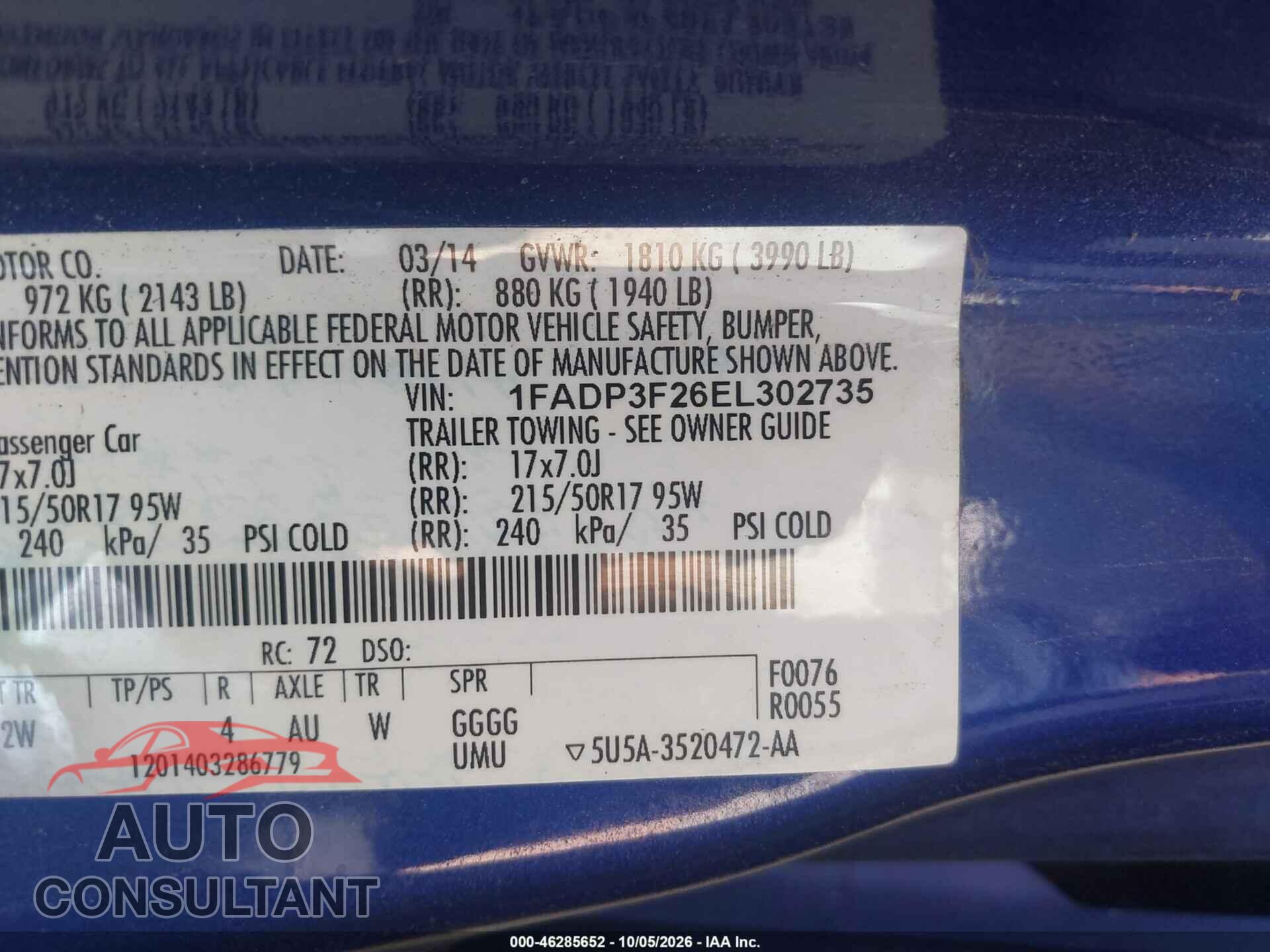 FORD FOCUS 2014 - 1FADP3F26EL302735