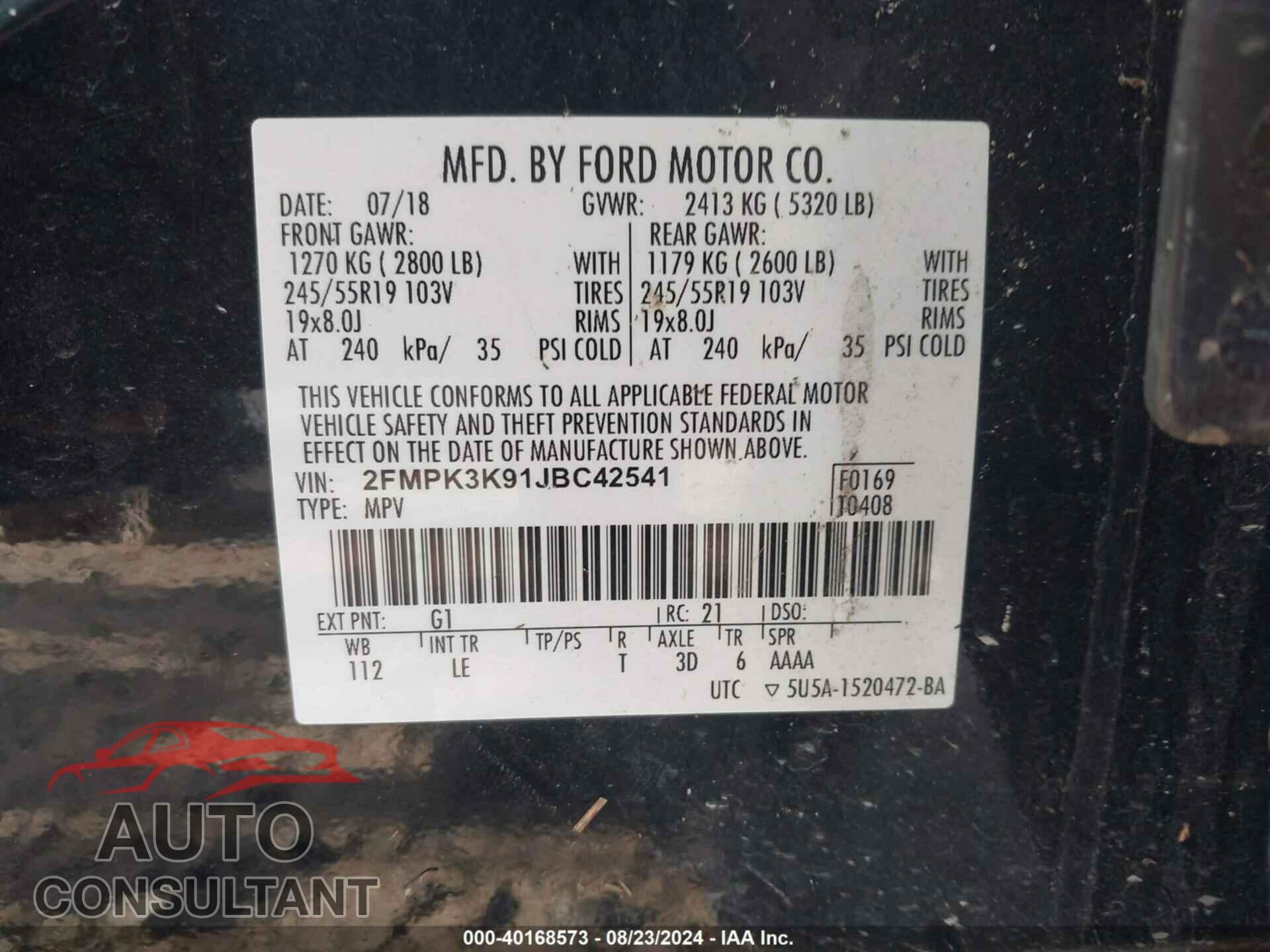 FORD EDGE 2018 - 2FMPK3K91JBC42541