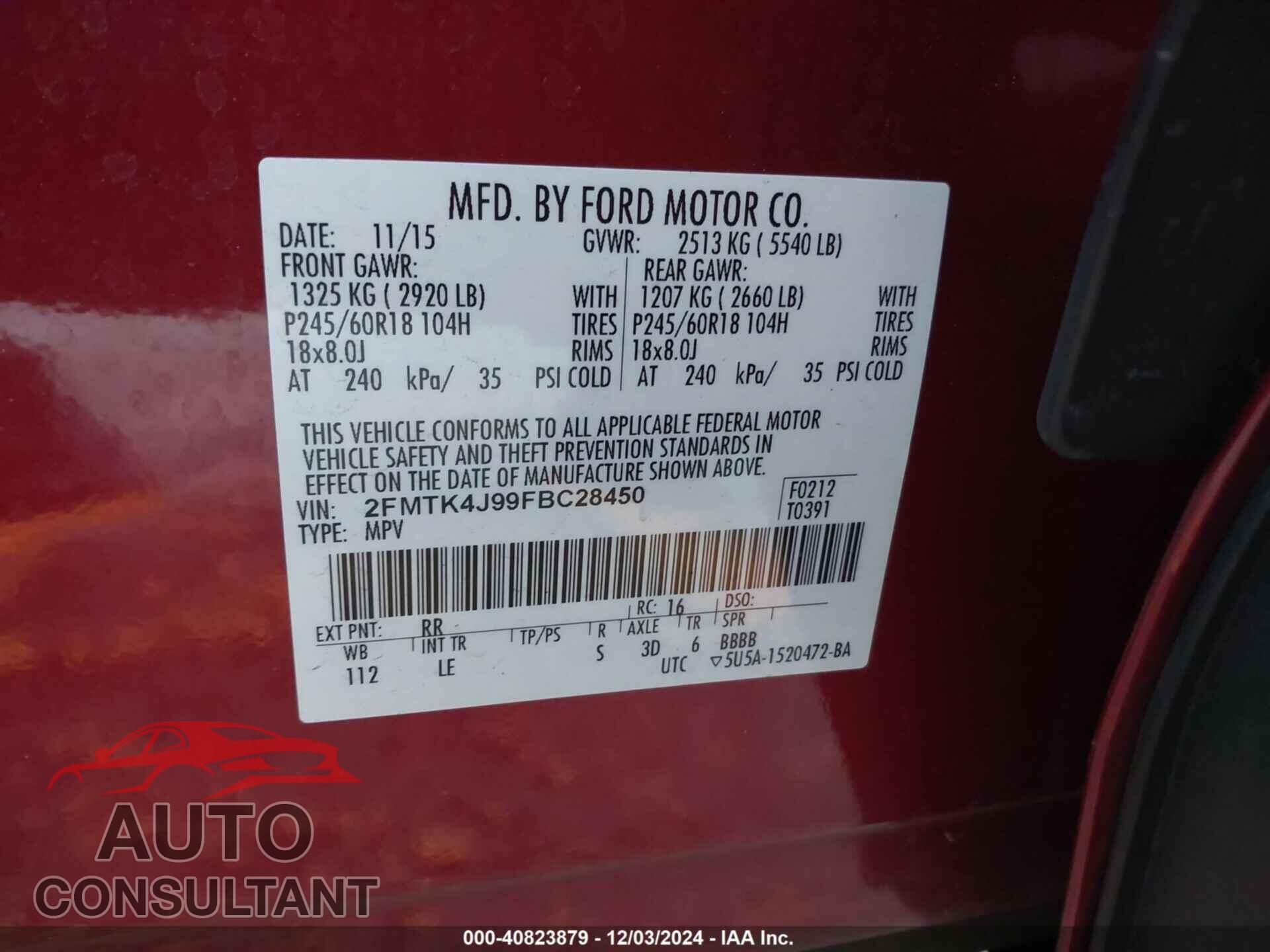 FORD EDGE 2015 - 2FMTK4J99FBC28450