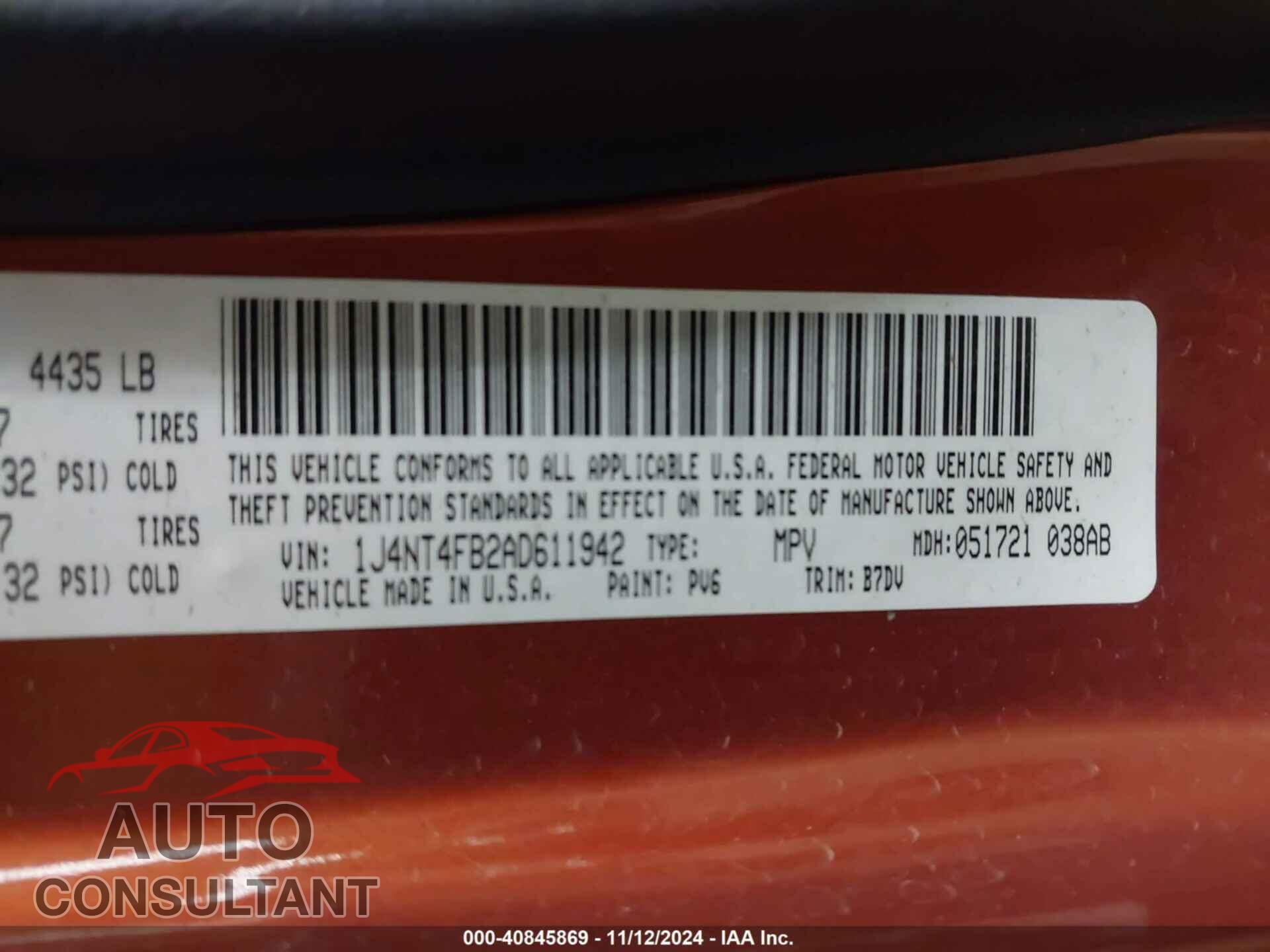 JEEP COMPASS 2010 - 1J4NT4FB2AD611942