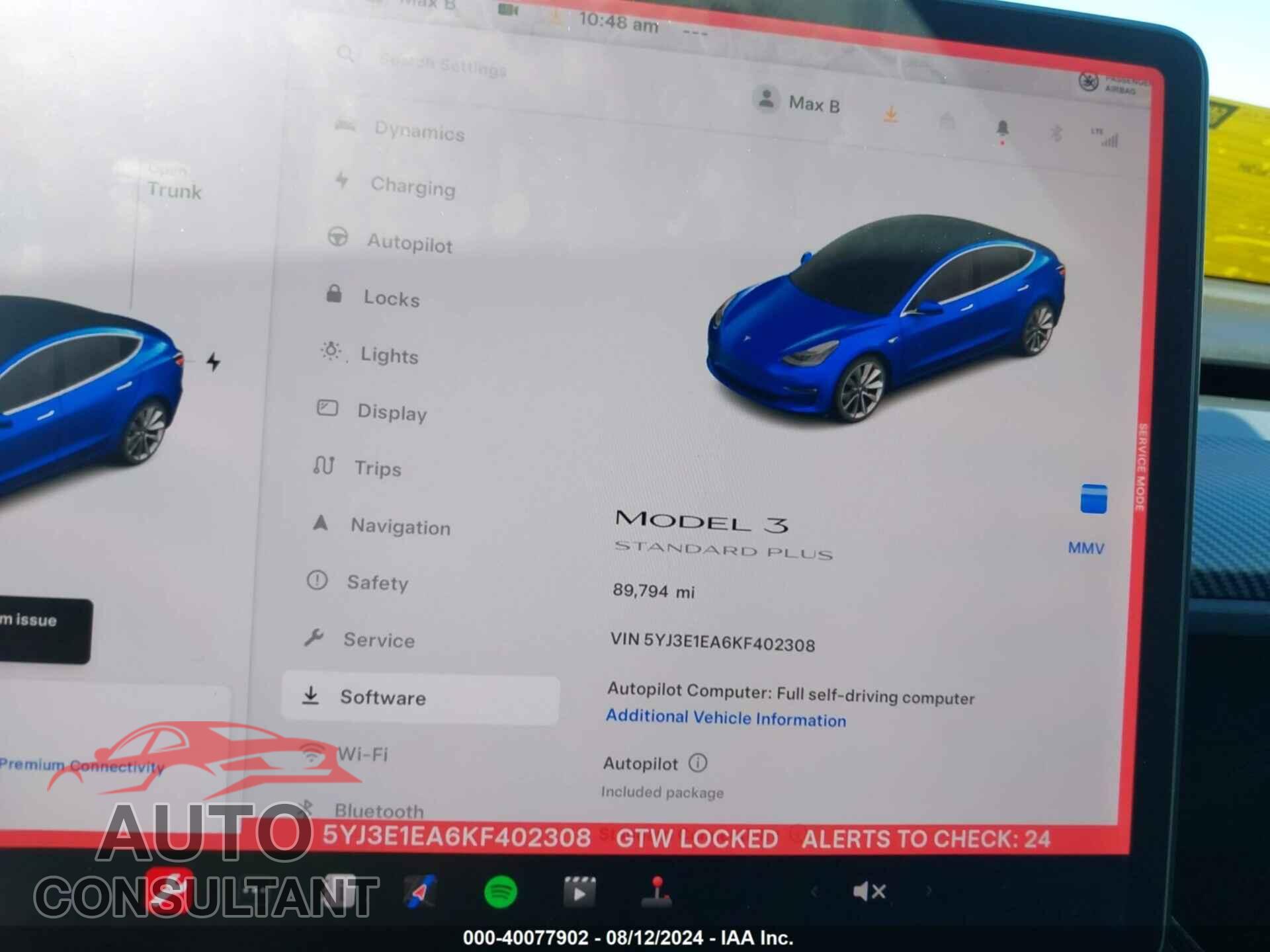 TESLA MODEL 3 2019 - 5YJ3E1EA6KF402308