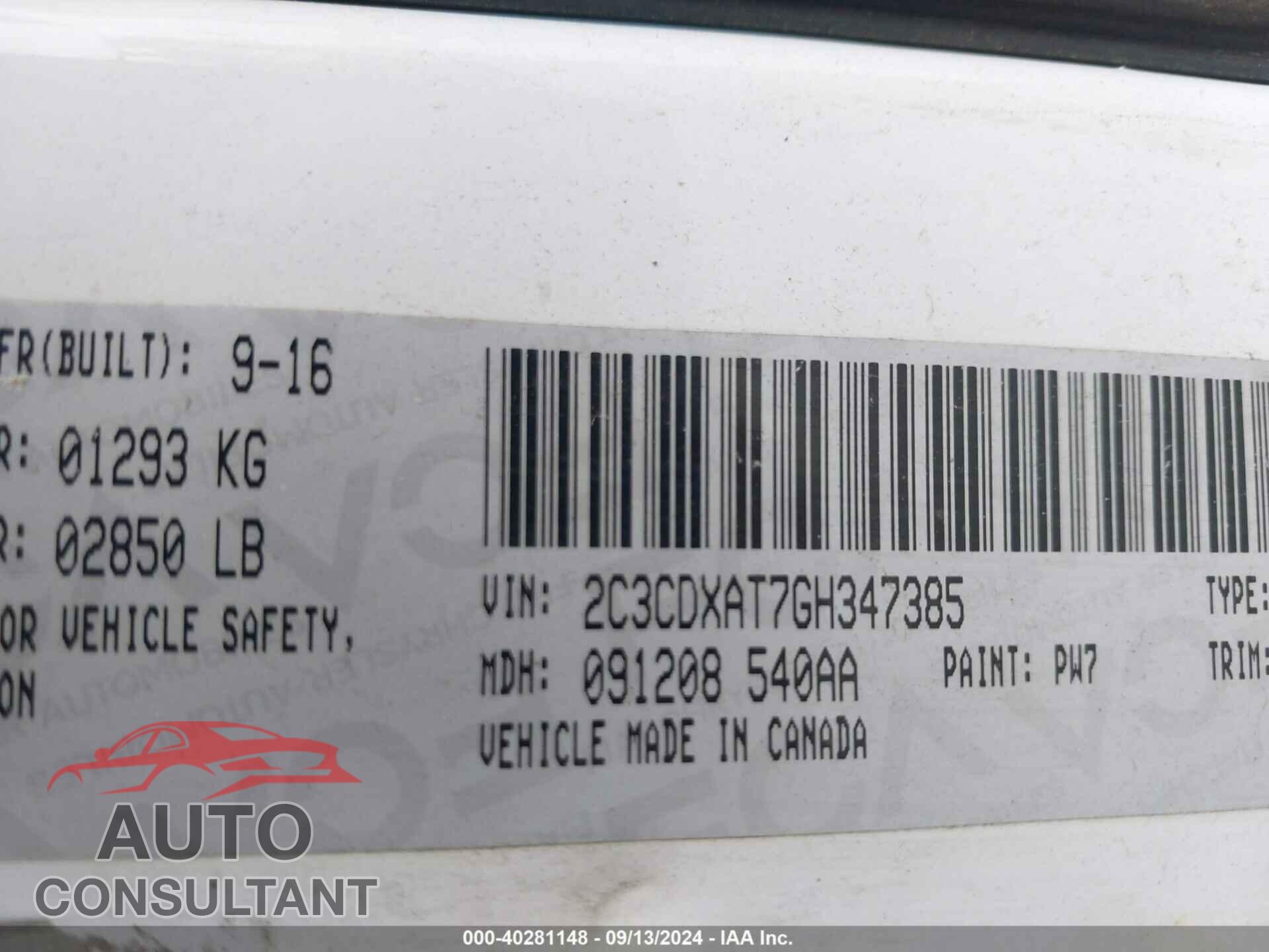 DODGE CHARGER 2016 - 2C3CDXAT7GH347385