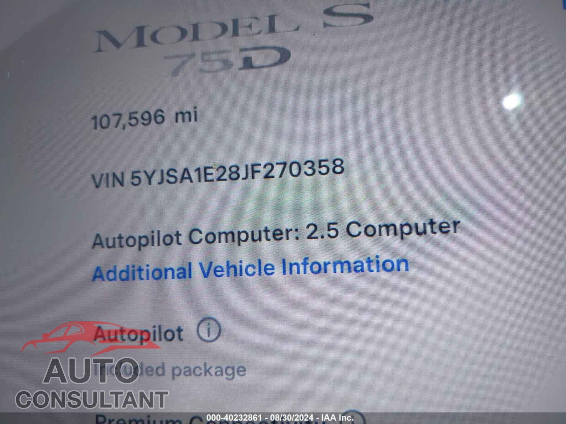 TESLA MODEL S 2018 - 5YJSA1E28JF270358
