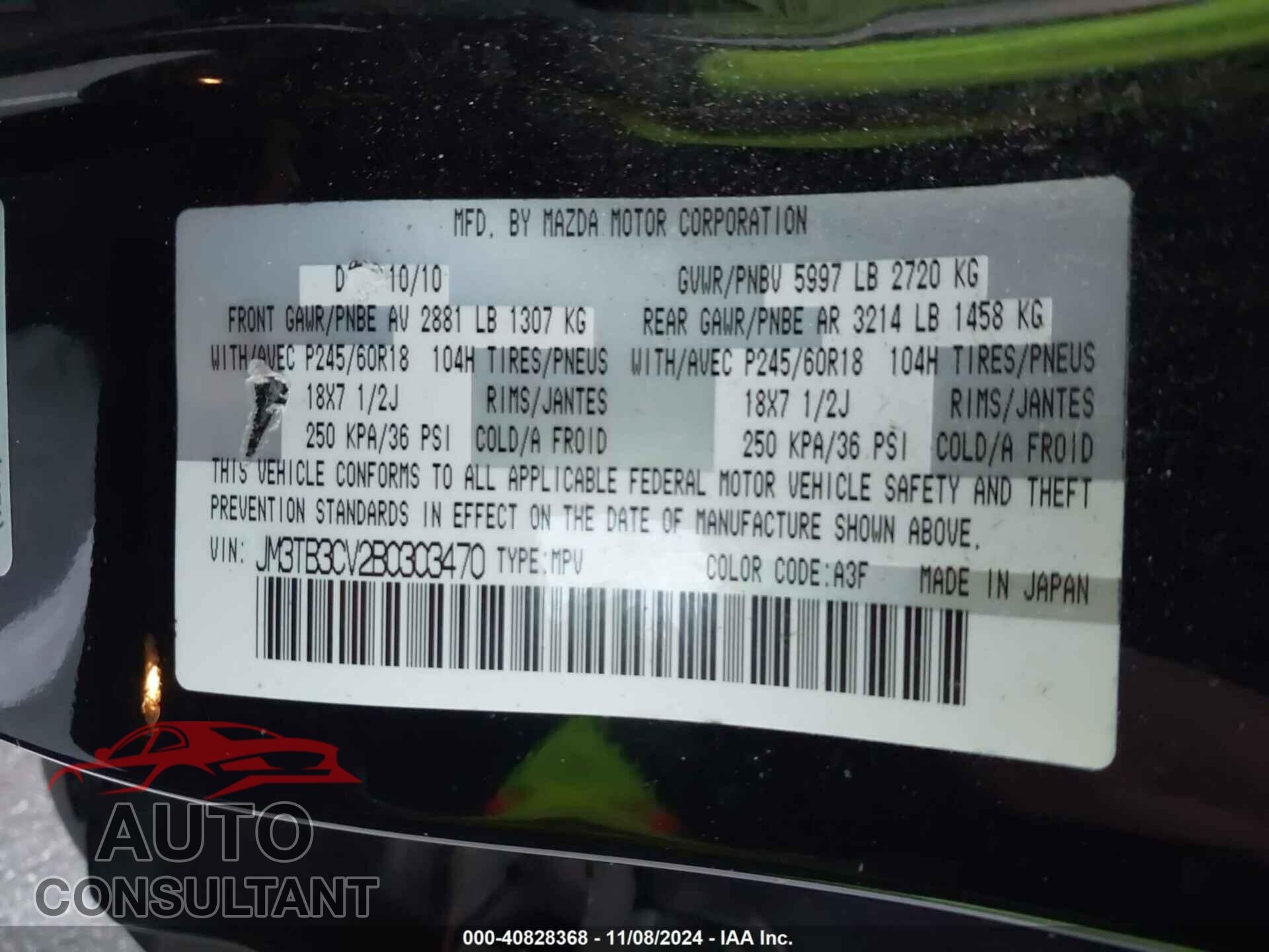 MAZDA CX-9 2011 - JM3TB3CV2B0303470