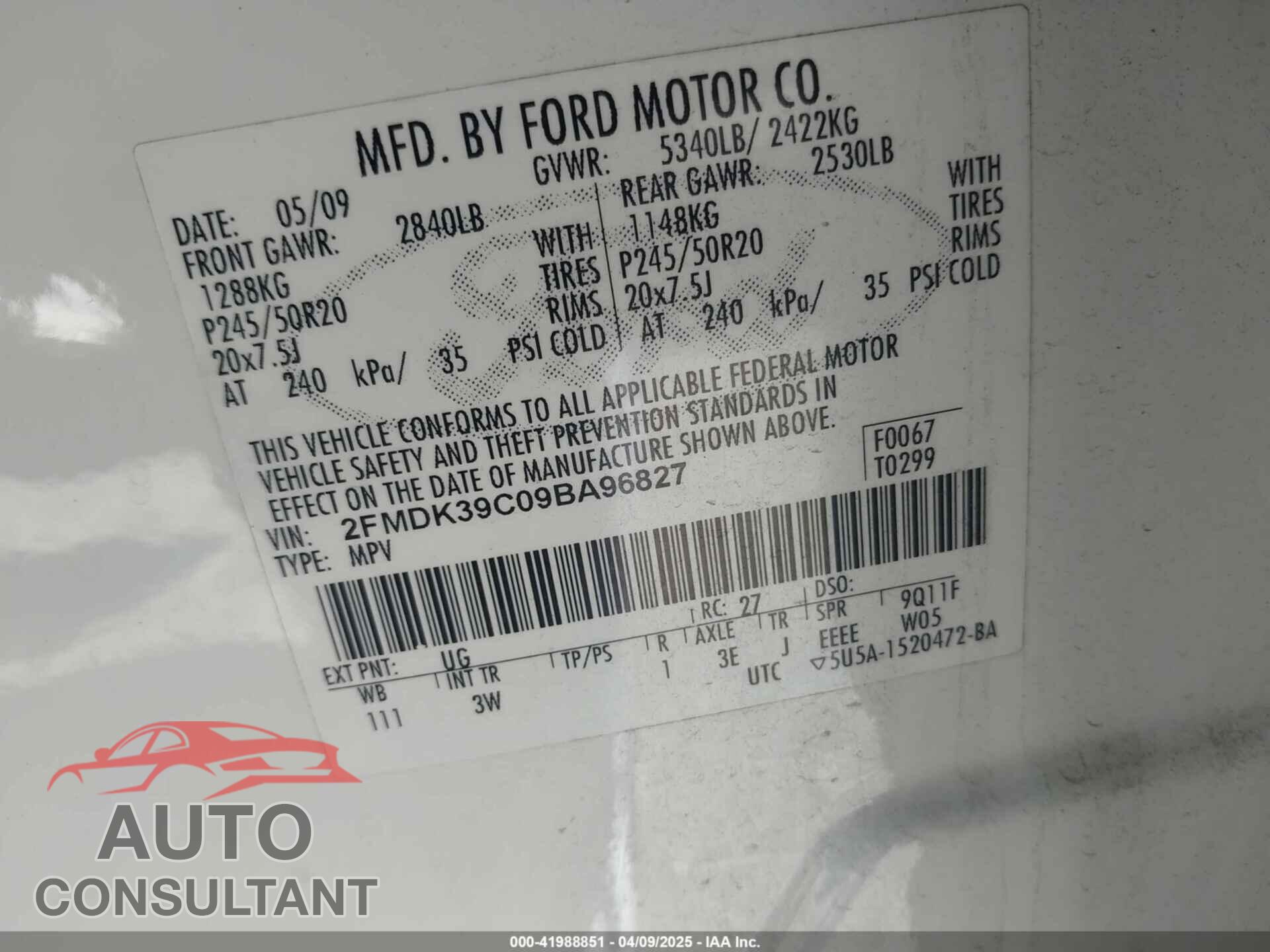 FORD EDGE 2009 - 2FMDK39C09BA96827