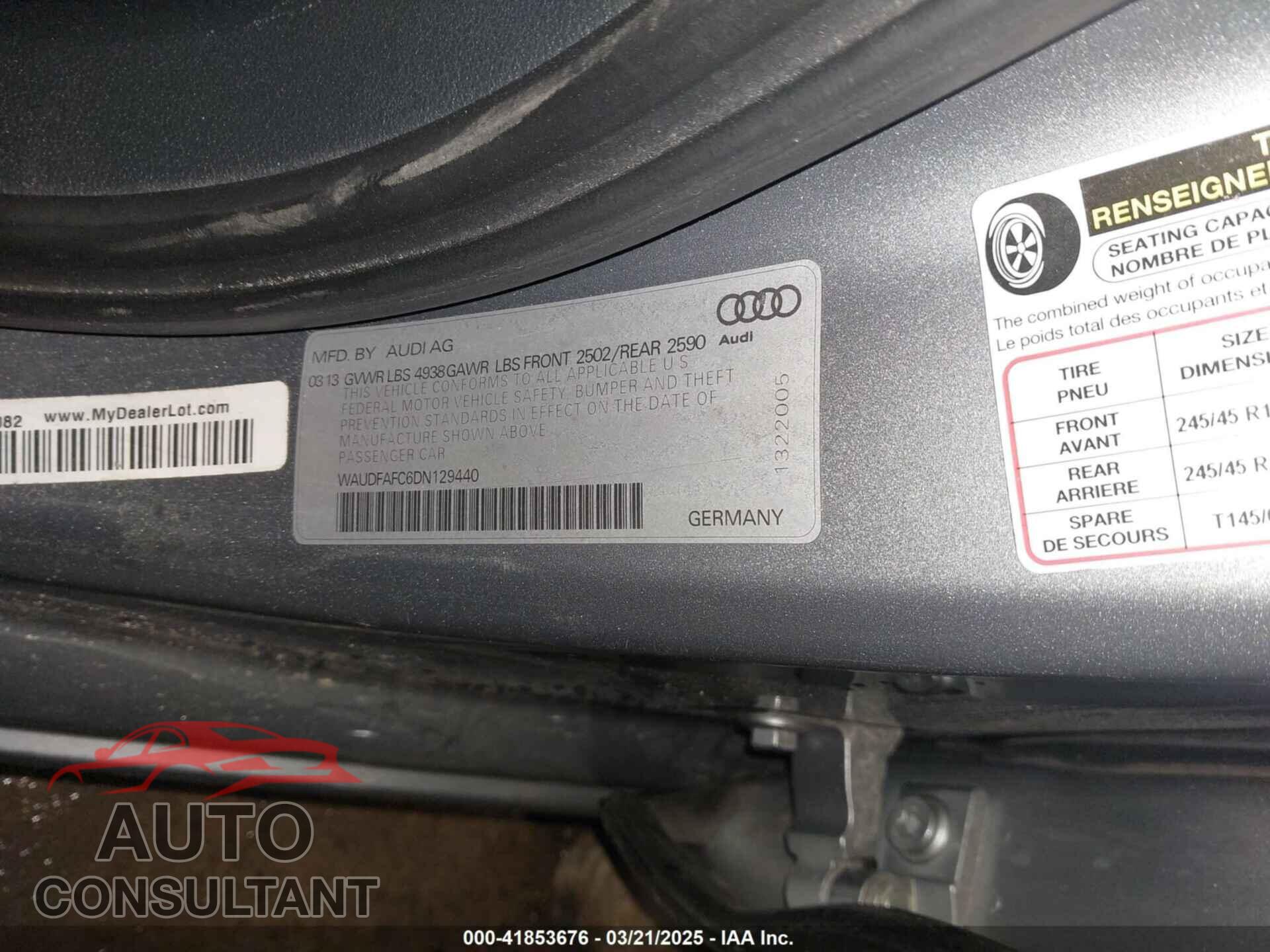 AUDI A6 2013 - WAUDFAFC6DN129440