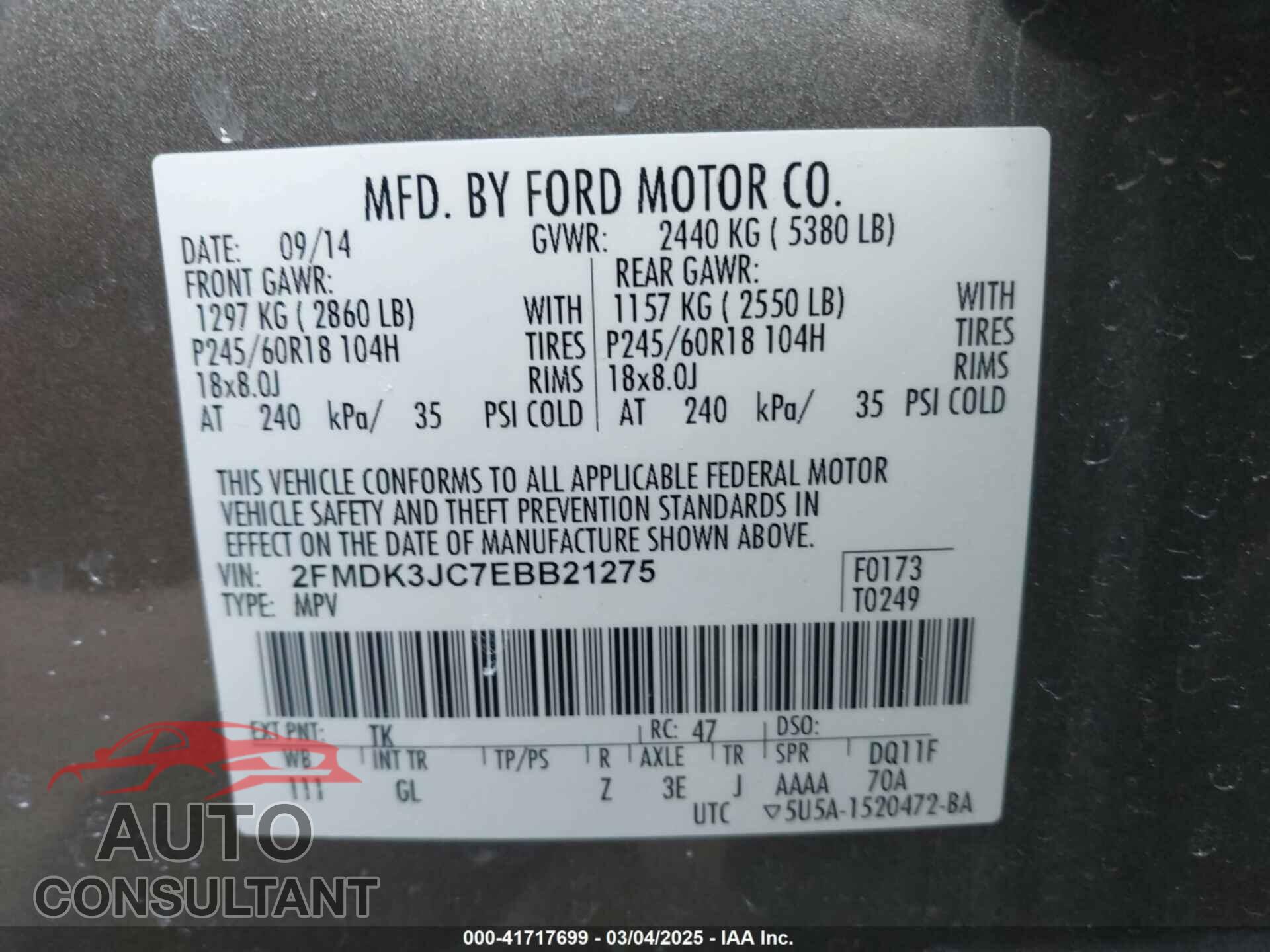 FORD EDGE 2014 - 2FMDK3JC7EBB21275