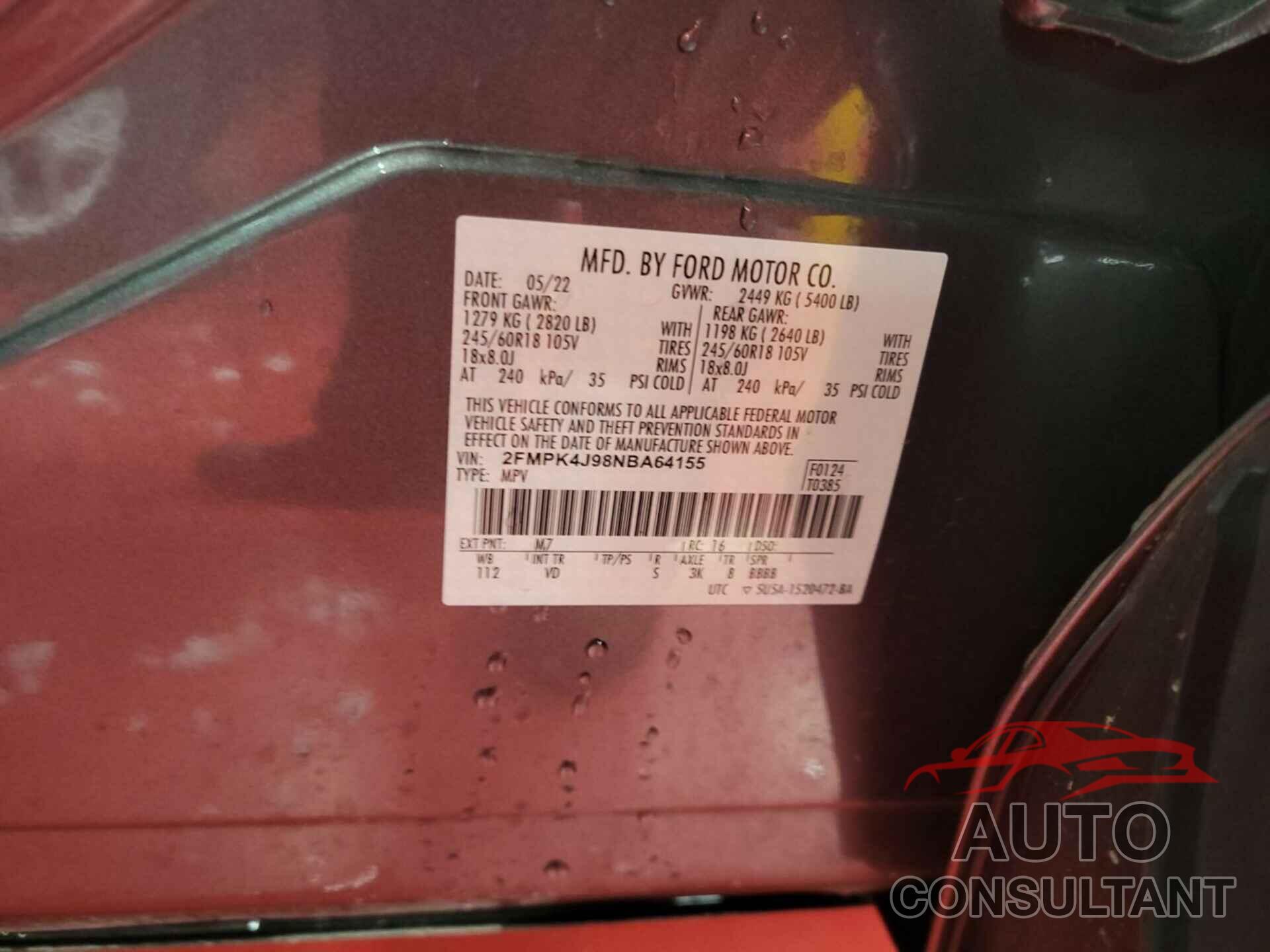 FORD EDGE 2022 - 2FMPK4J98NBA64155