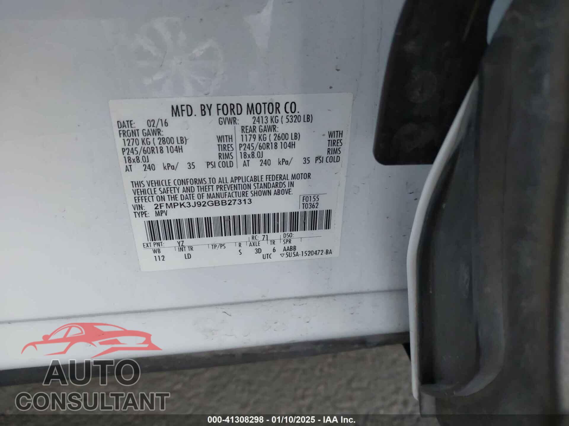 FORD EDGE 2016 - 2FMPK3J92GBB27313