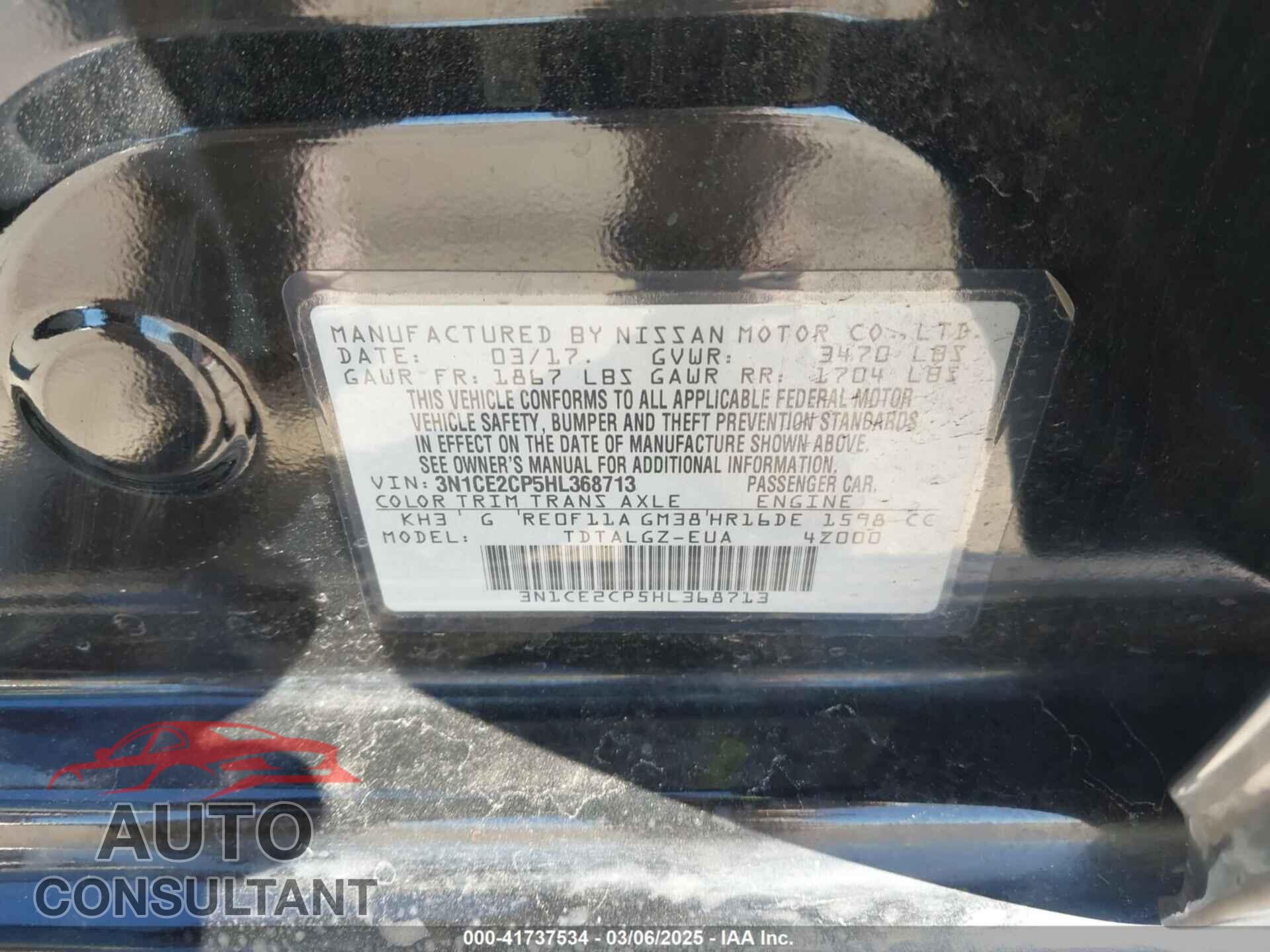 NISSAN VERSA NOTE 2017 - 3N1CE2CP5HL368713