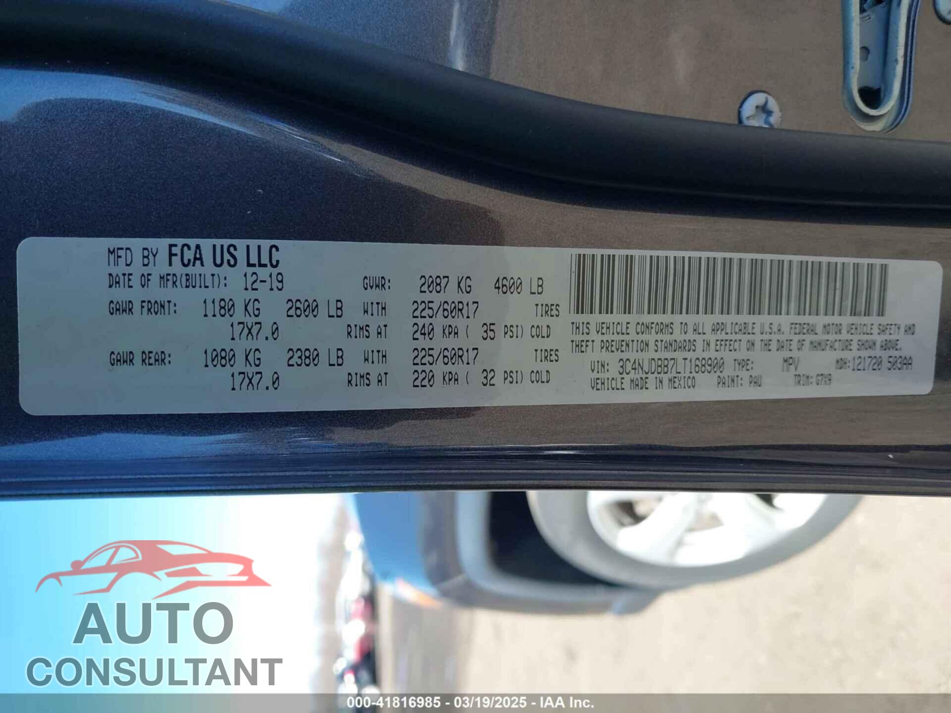 JEEP COMPASS 2020 - 3C4NJDBB7LT168900