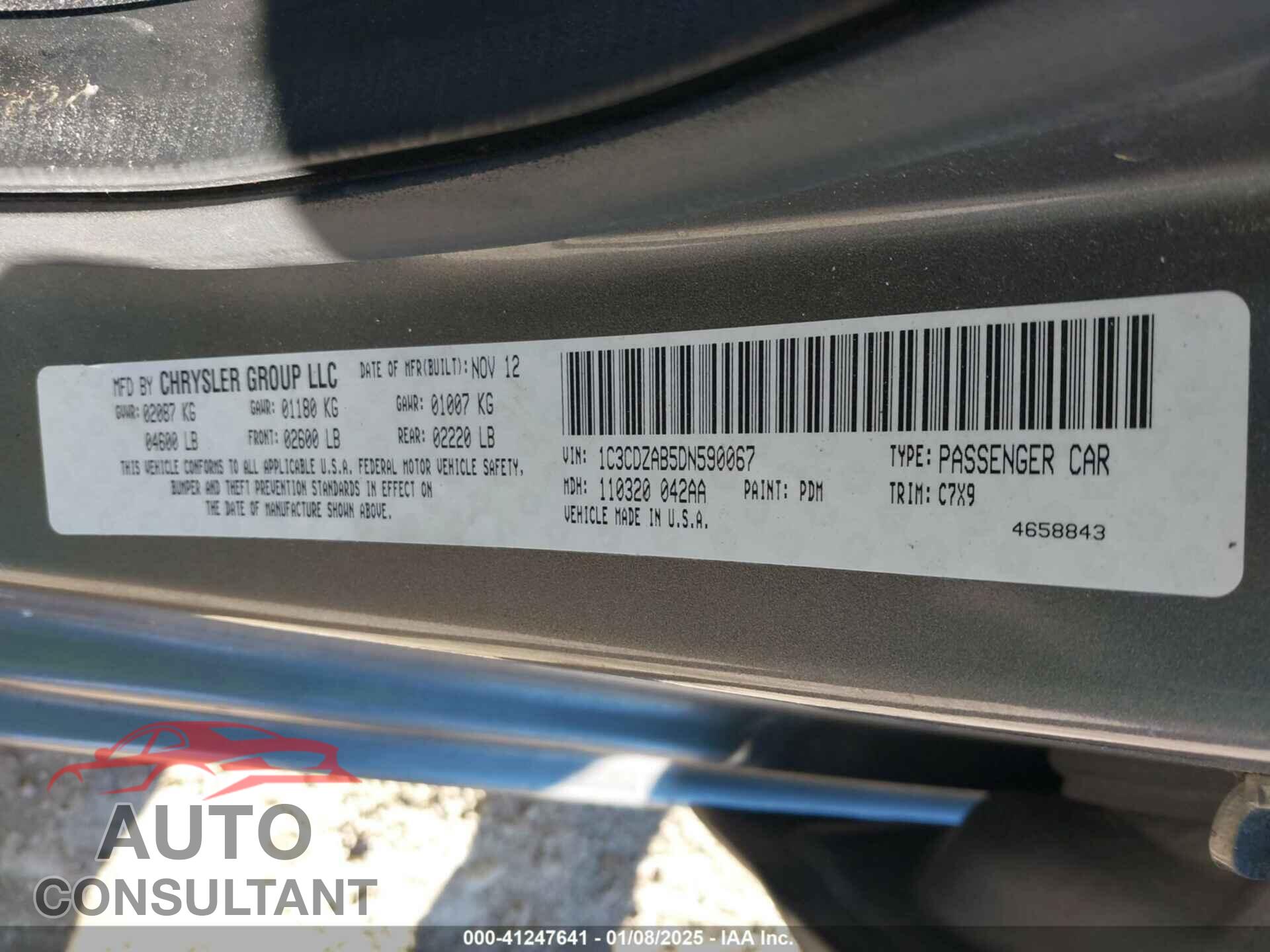 DODGE AVENGER 2013 - 1C3CDZAB5DN590067