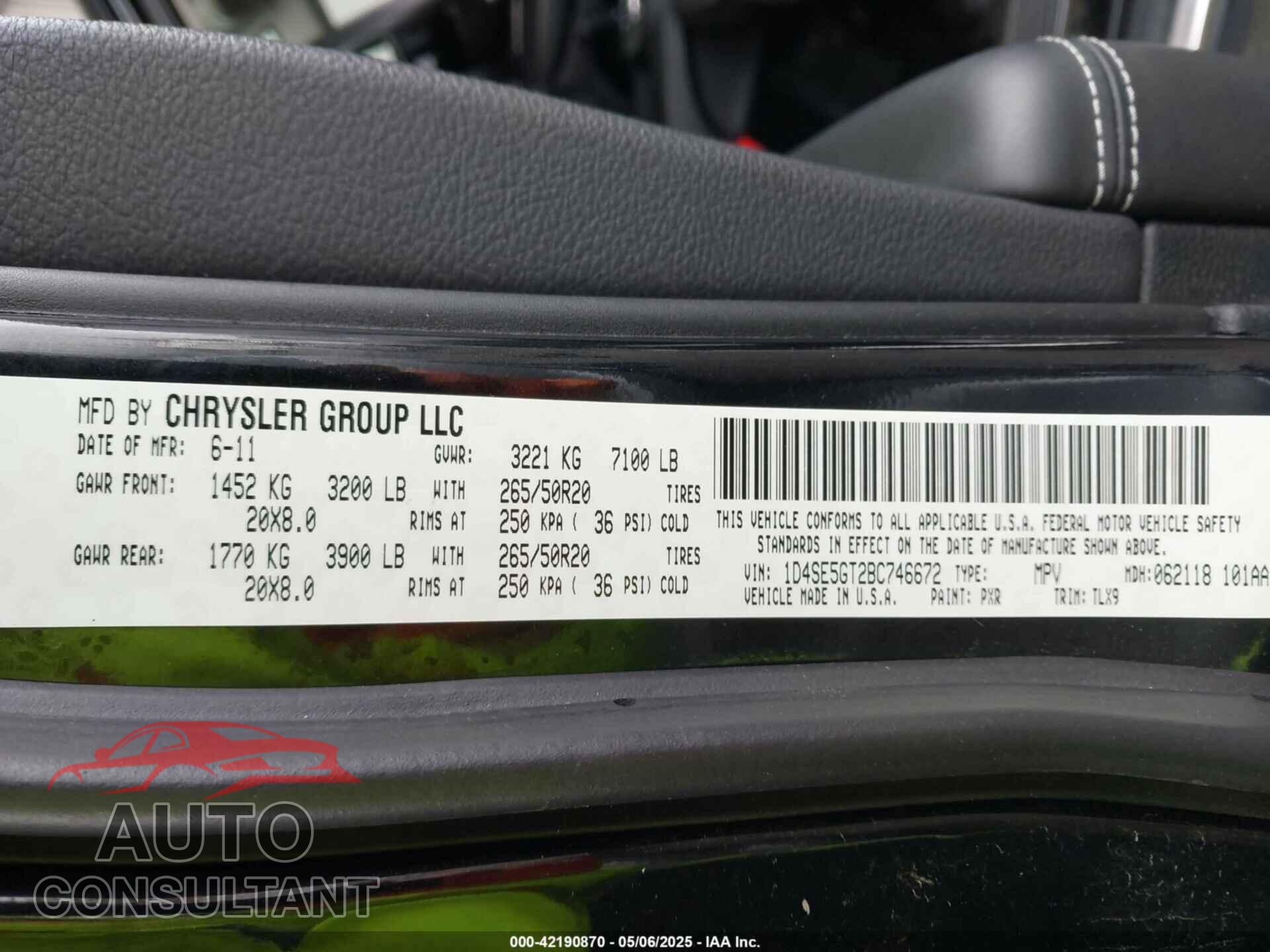 DODGE DURANGO 2011 - 1D4SE5GT2BC746672