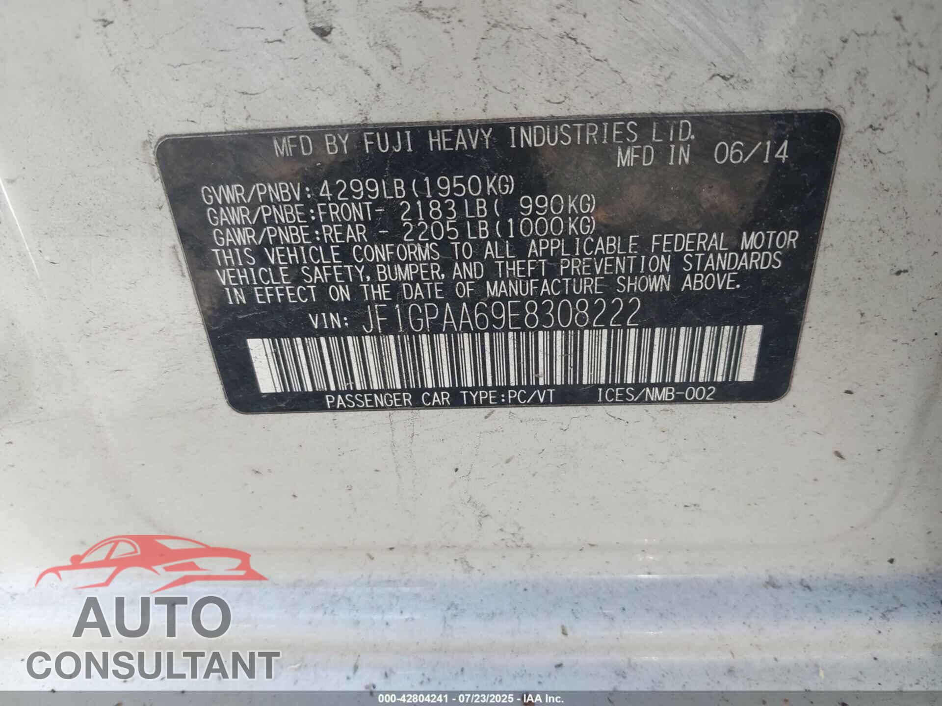 SUBARU IMPREZA 2014 - JF1GPAA69E8308222