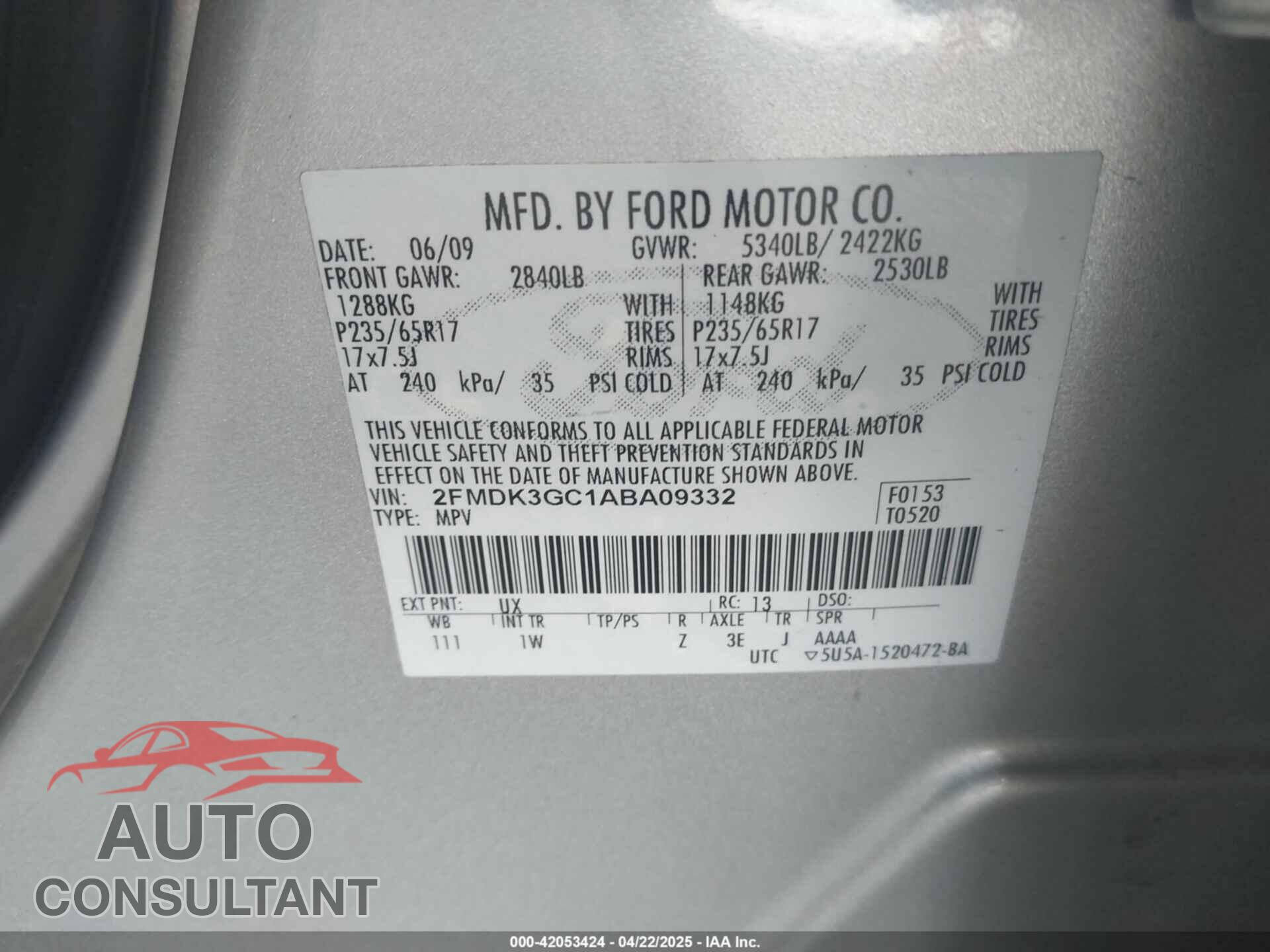 FORD EDGE 2010 - 2FMDK3GC1ABA09332