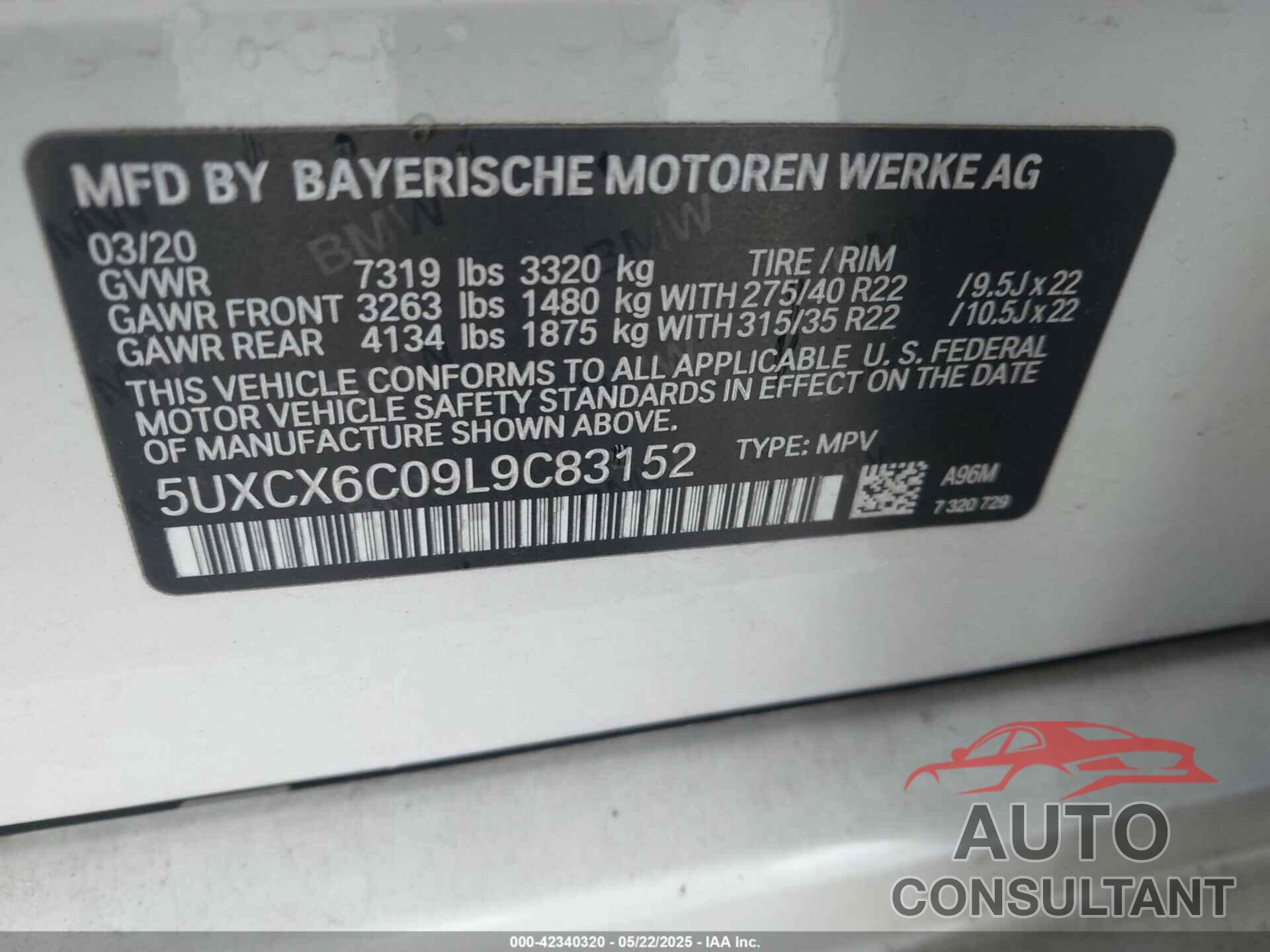 BMW X7 2020 - 5UXCX6C09L9C83152