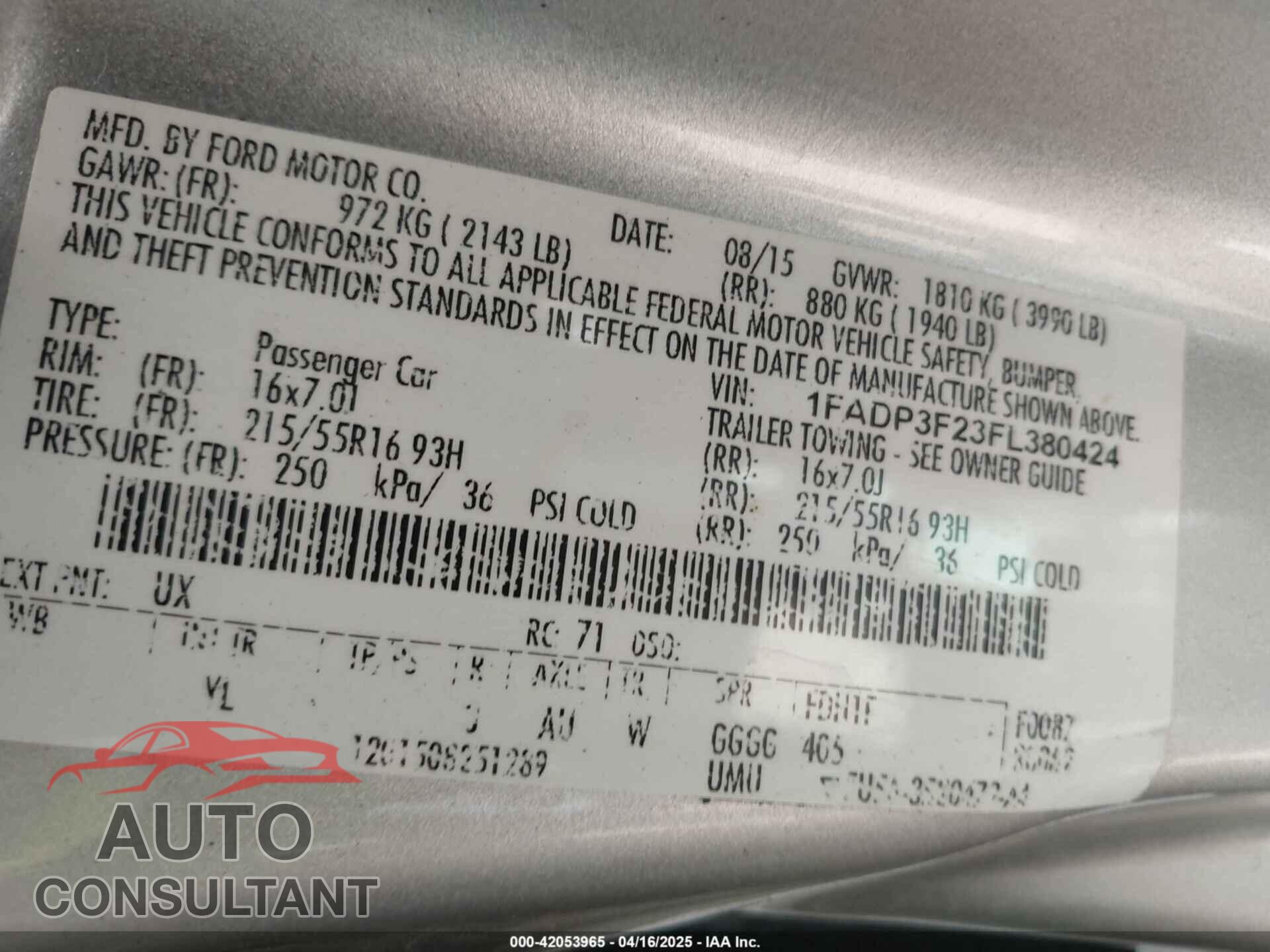 FORD FOCUS 2015 - 1FADP3F23FL380424