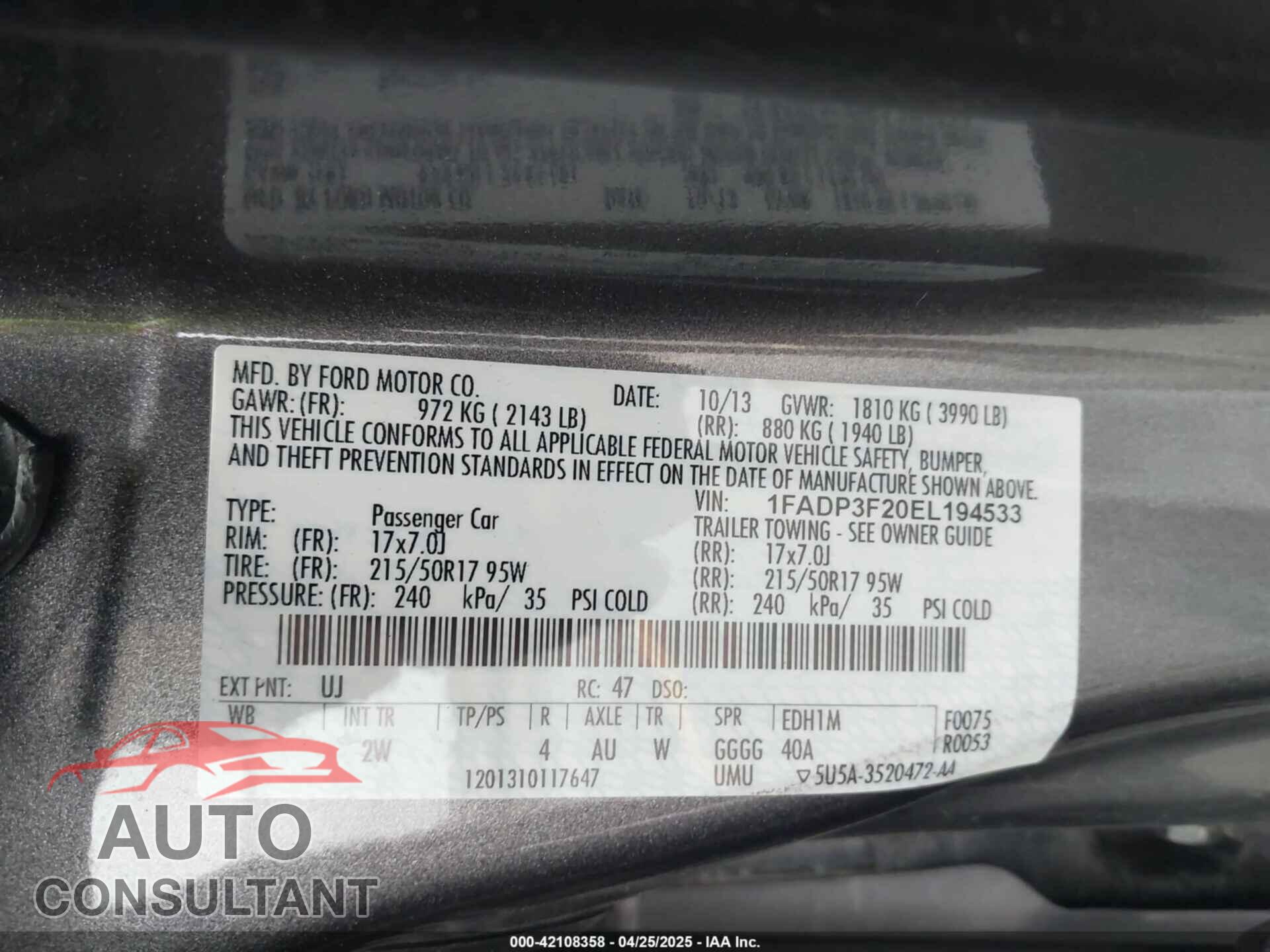FORD FOCUS 2014 - 1FADP3F20EL194533