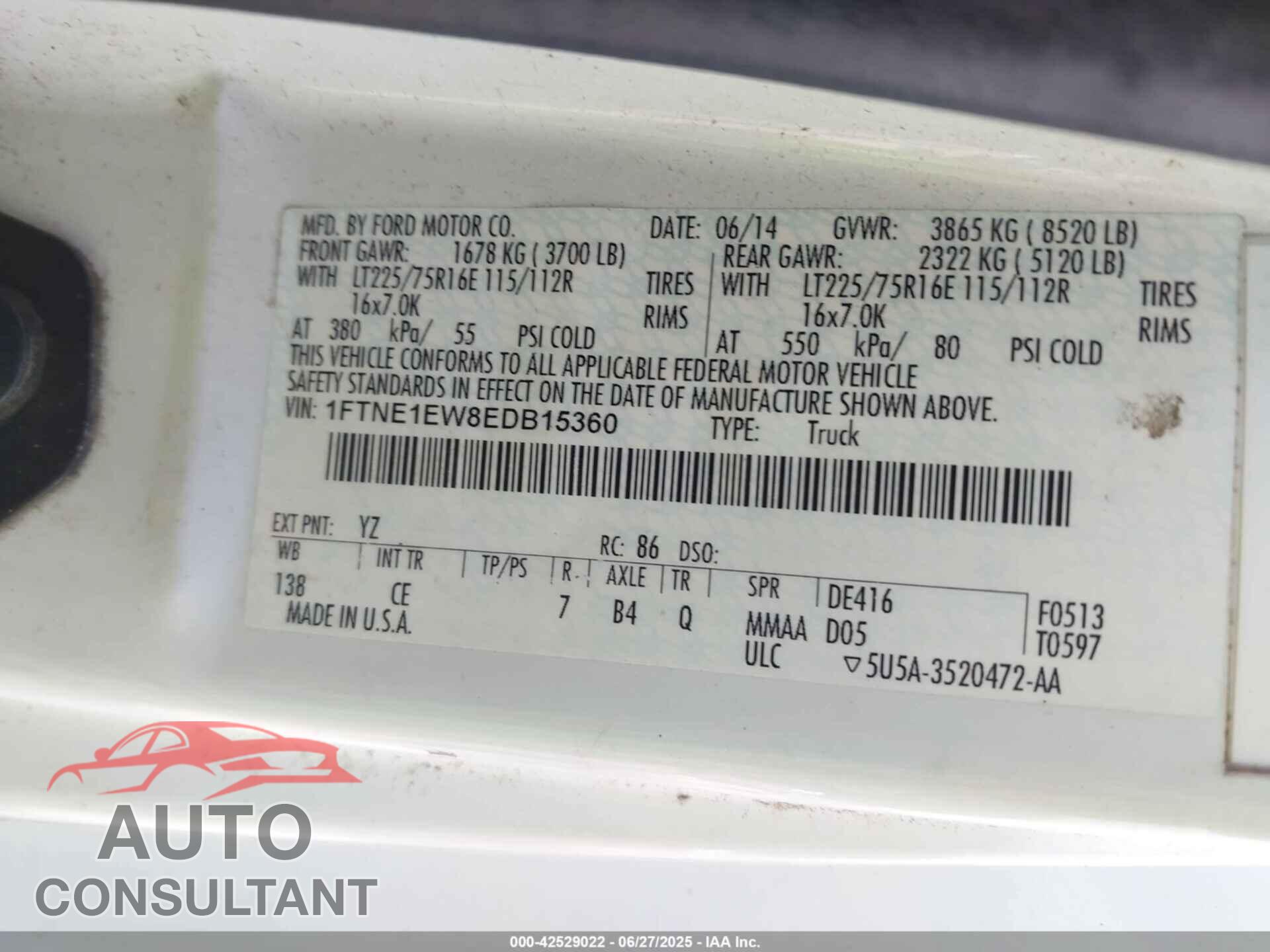FORD E-150 2014 - 1FTNE1EW8EDB15360