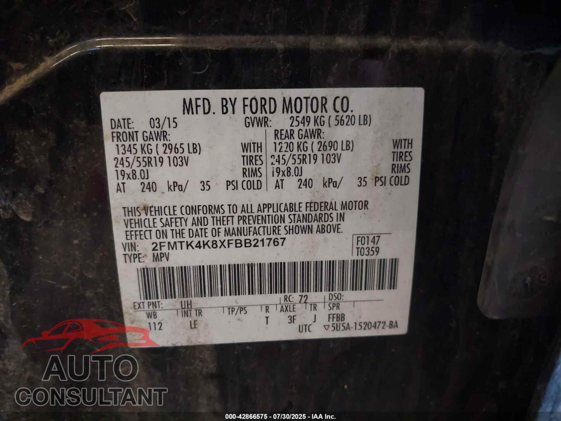 FORD EDGE 2015 - 2FMTK4K8XFBB21767