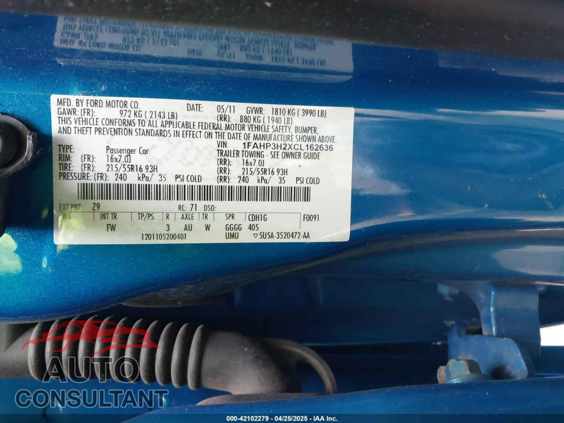 FORD FOCUS 2012 - 1FAHP3H2XCL162636