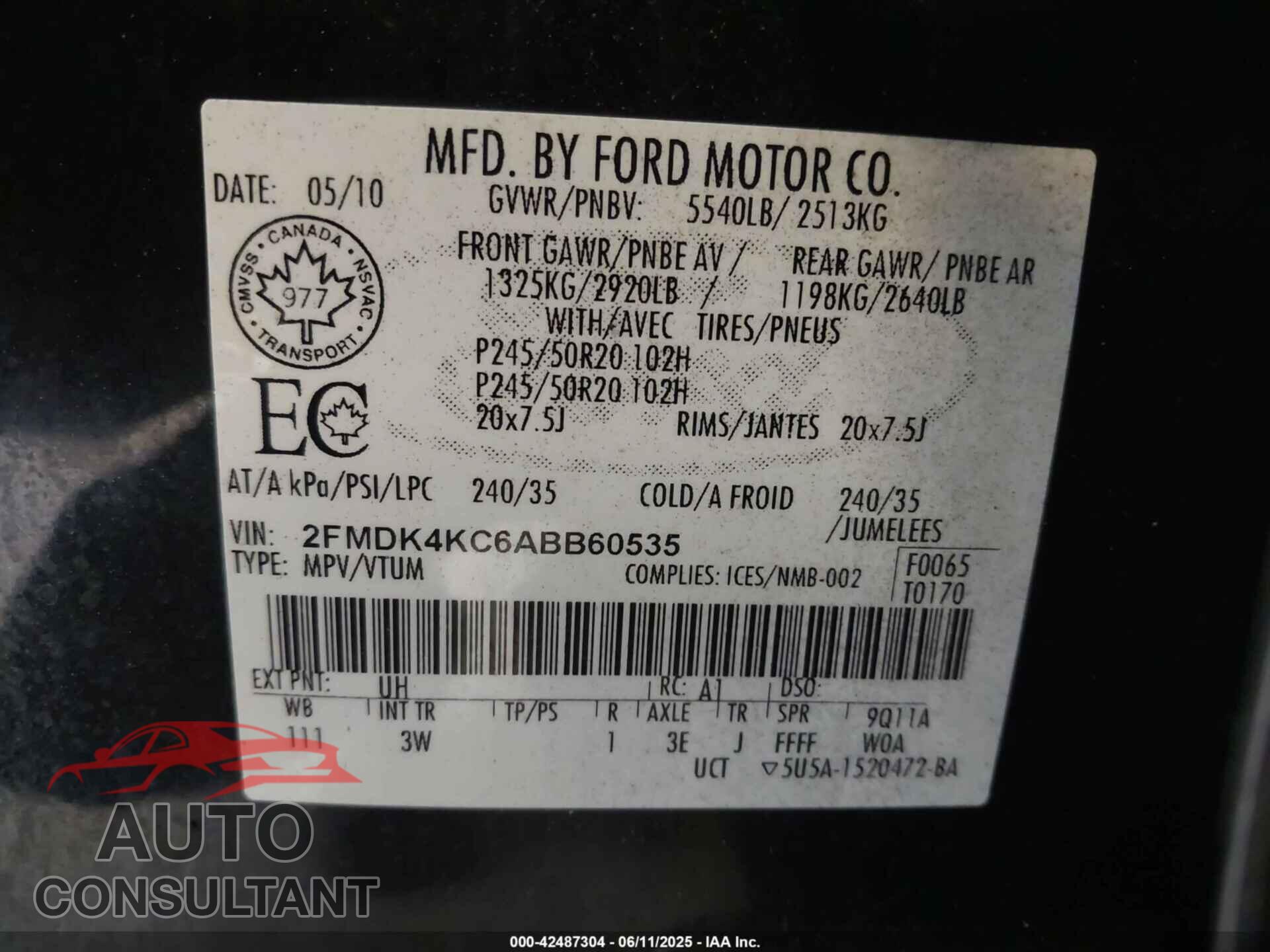 FORD EDGE 2010 - 2FMDK4KC6ABB60535