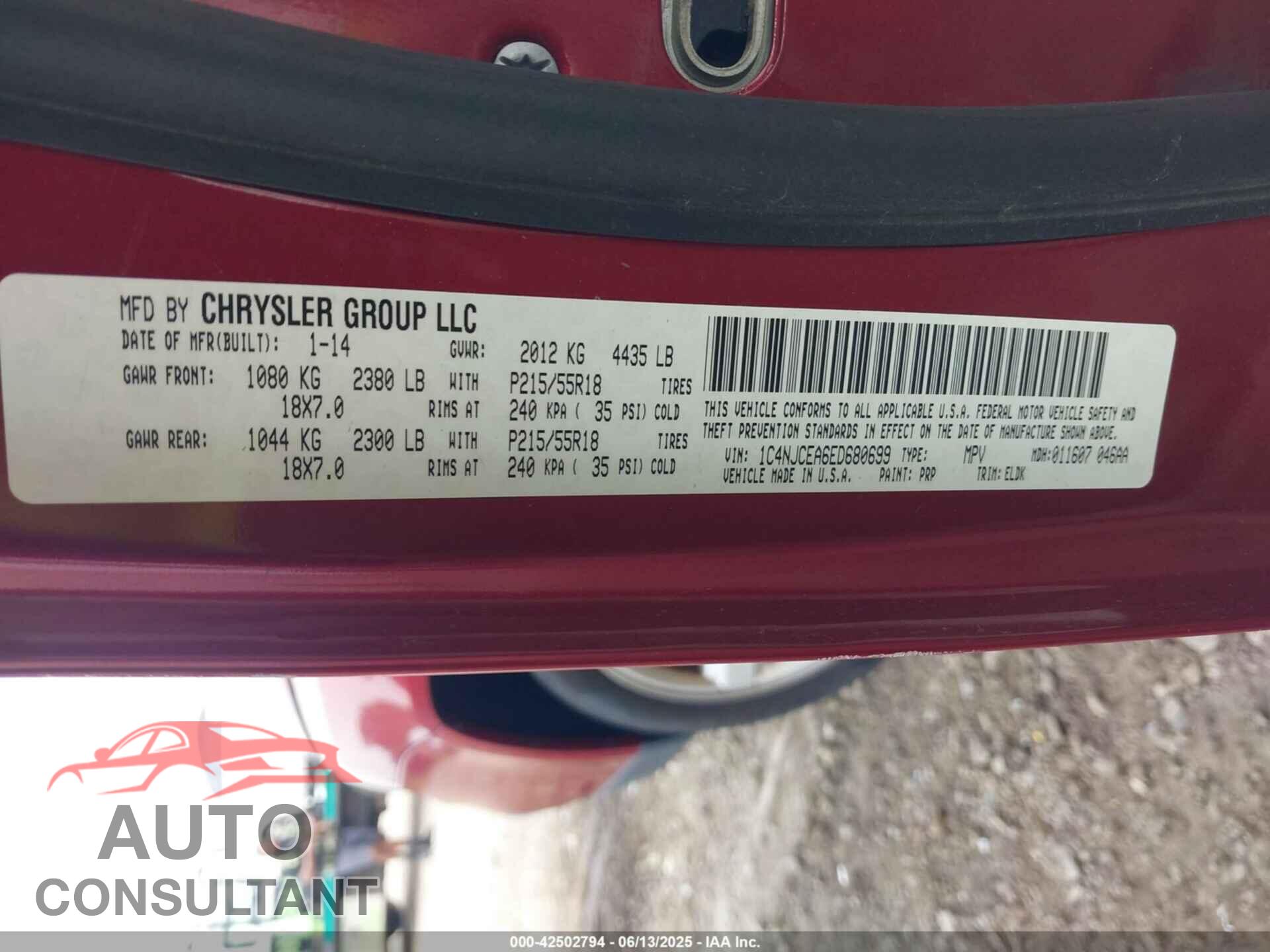 JEEP COMPASS 2014 - 1C4NJCEA6ED680699