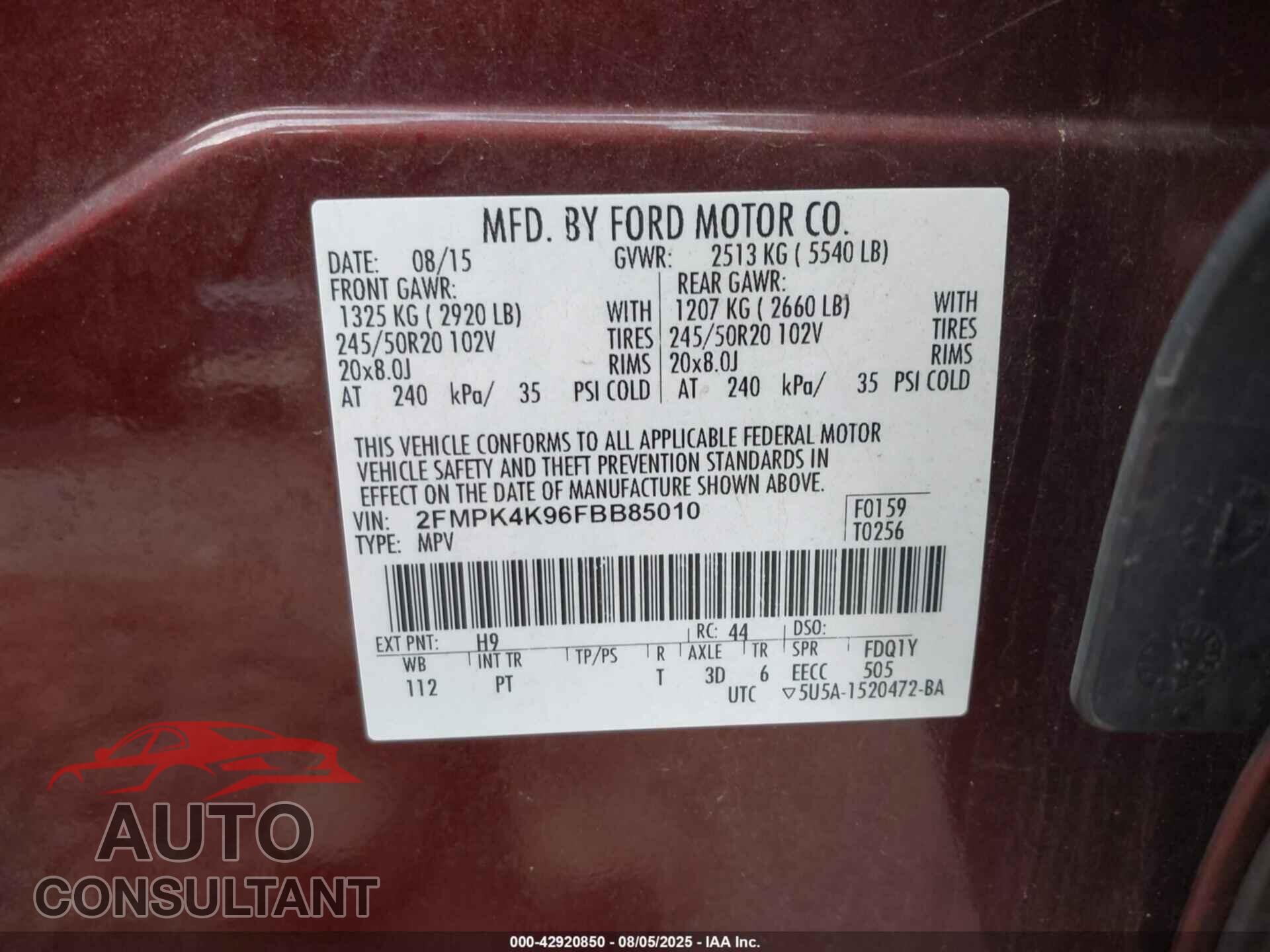 FORD EDGE 2015 - 2FMPK4K96FBB85010