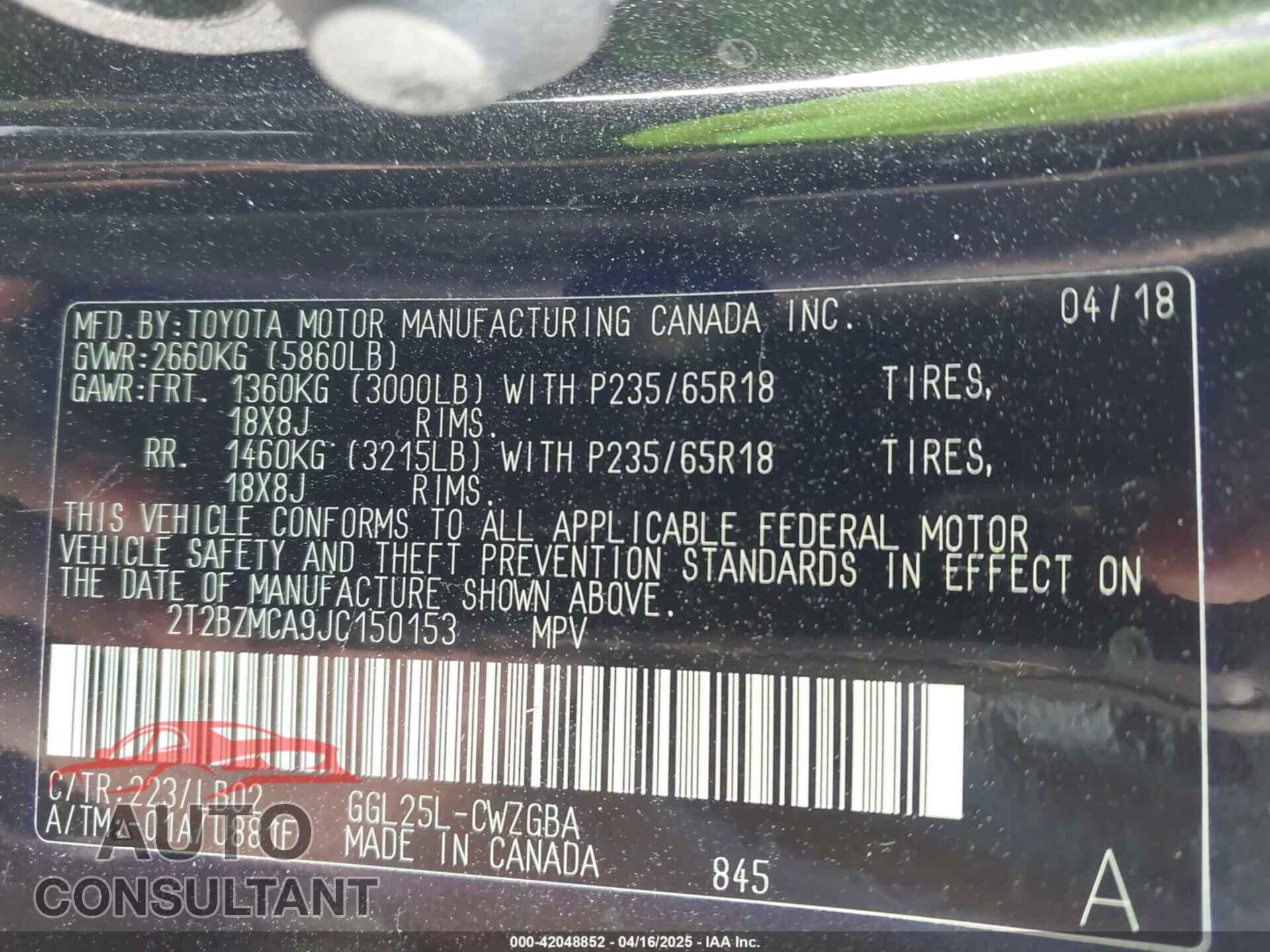 LEXUS RX 350 2018 - 2T2BZMCA9JC150153