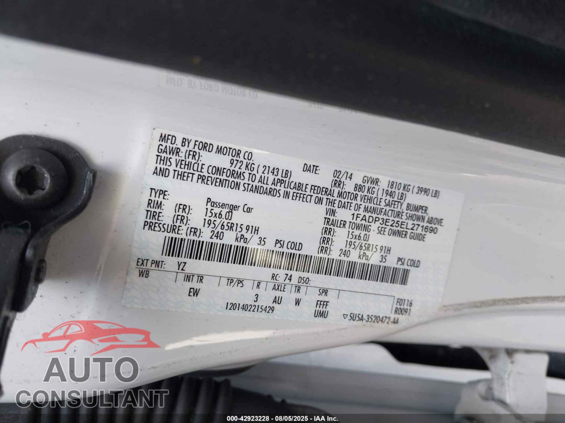 FORD FOCUS 2014 - 1FADP3E25EL271690