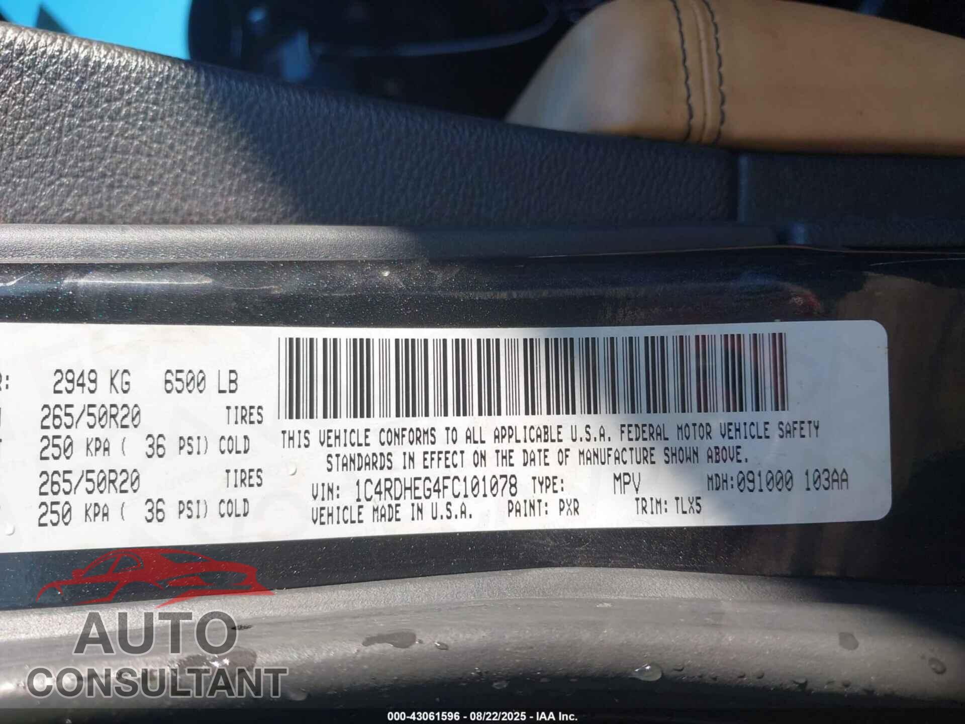 DODGE DURANGO 2015 - 1C4RDHEG4FC101078